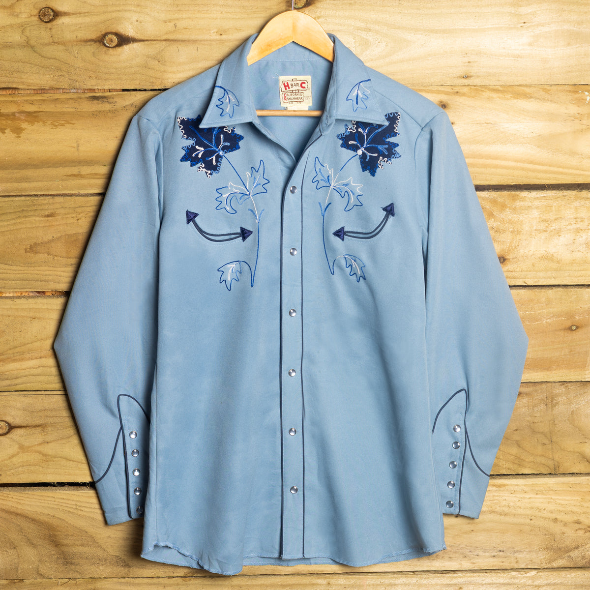 Vintage H Bar C Blue Floral Embroidered Western Shirt, M