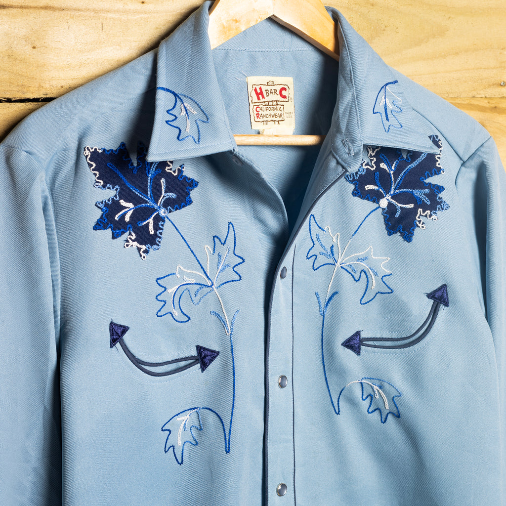 Vintage H Bar C Blue Floral Embroidered Western Shirt, M