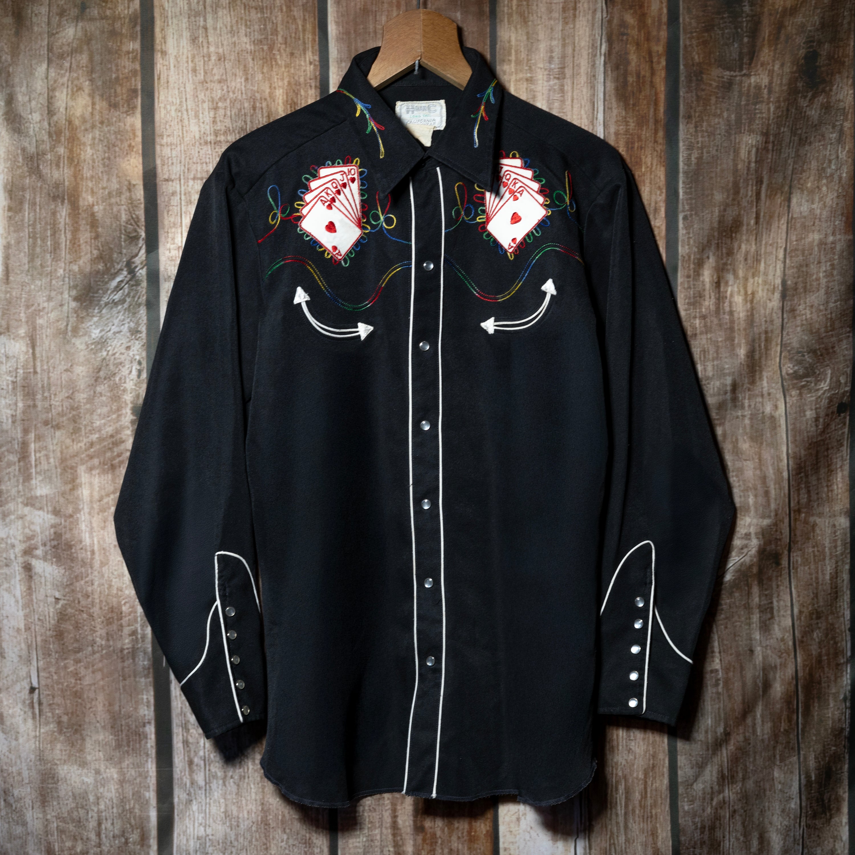 Vintage 1970s H Bar C California Ranchwear Black Royal Flush Cowboy Shirt XL