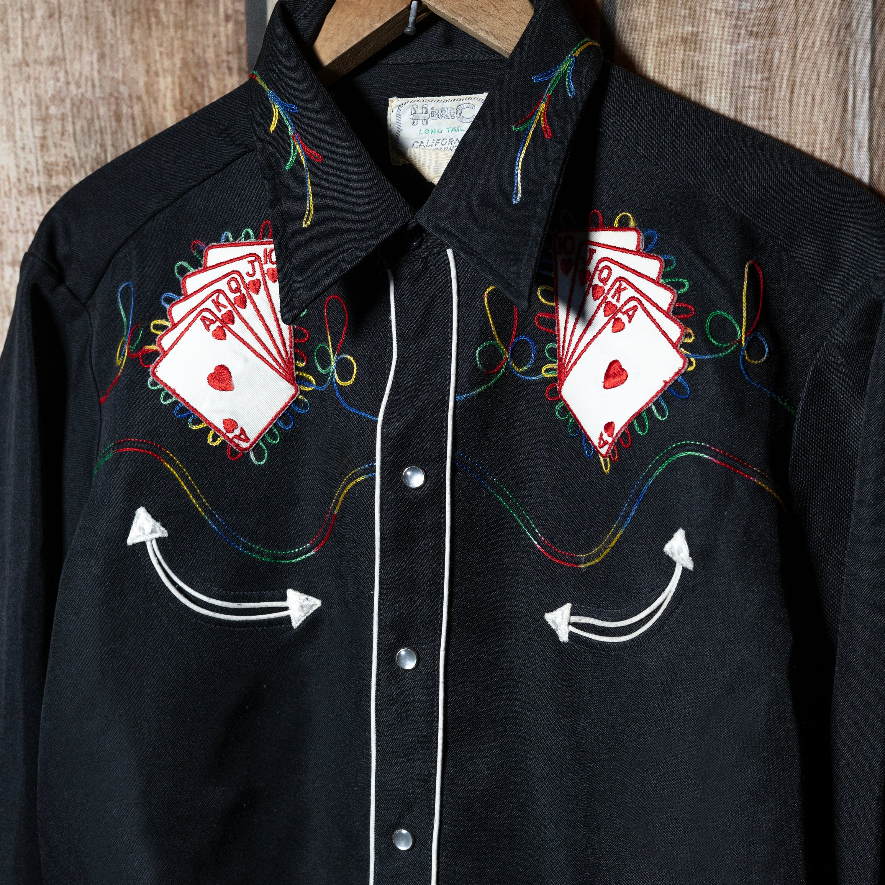 Vintage 1970s H Bar C California Ranchwear Black Royal Flush Cowboy Shirt XL