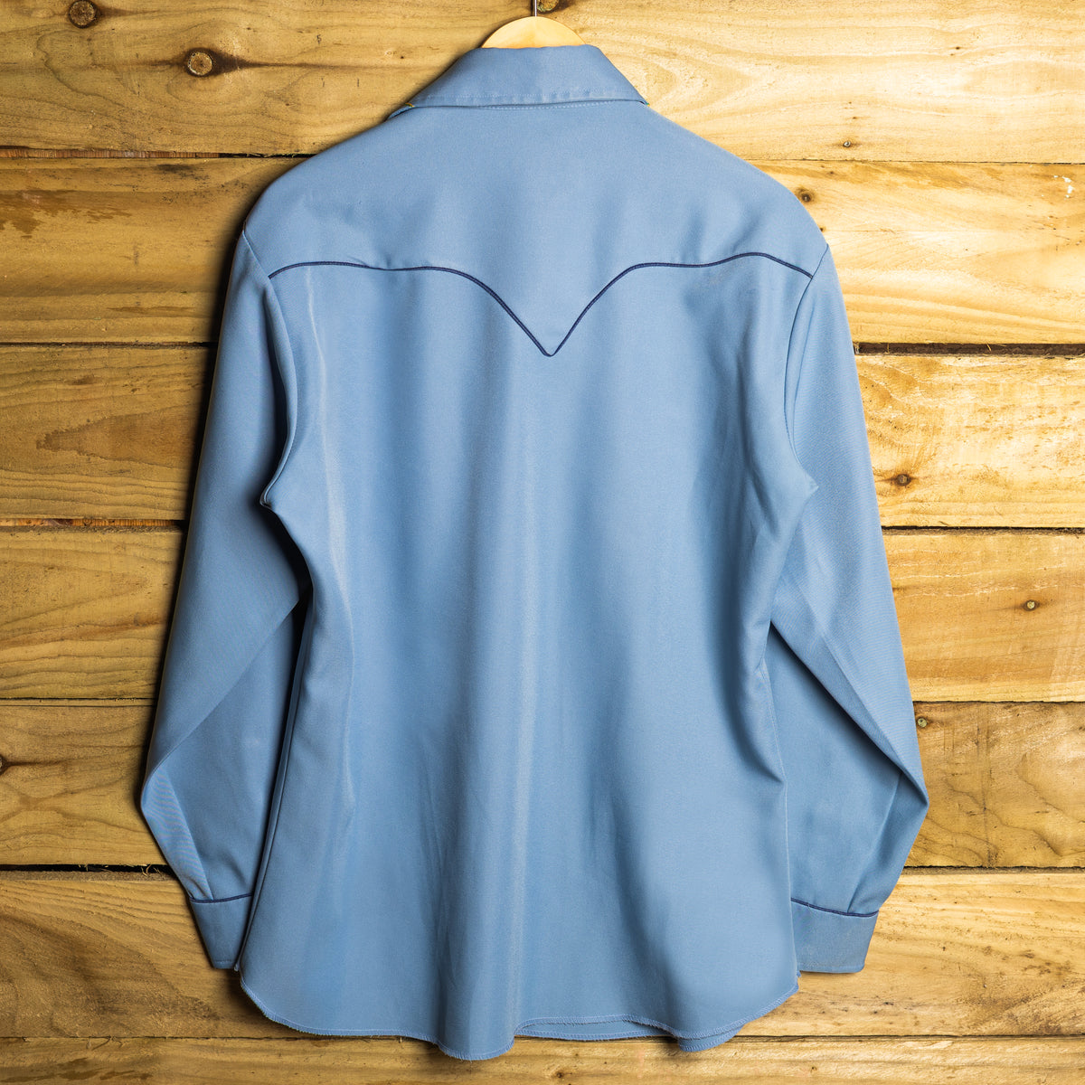 Vintage H Bar C Blue & Navy Embroidered Pearl Snap Western Shirt – L