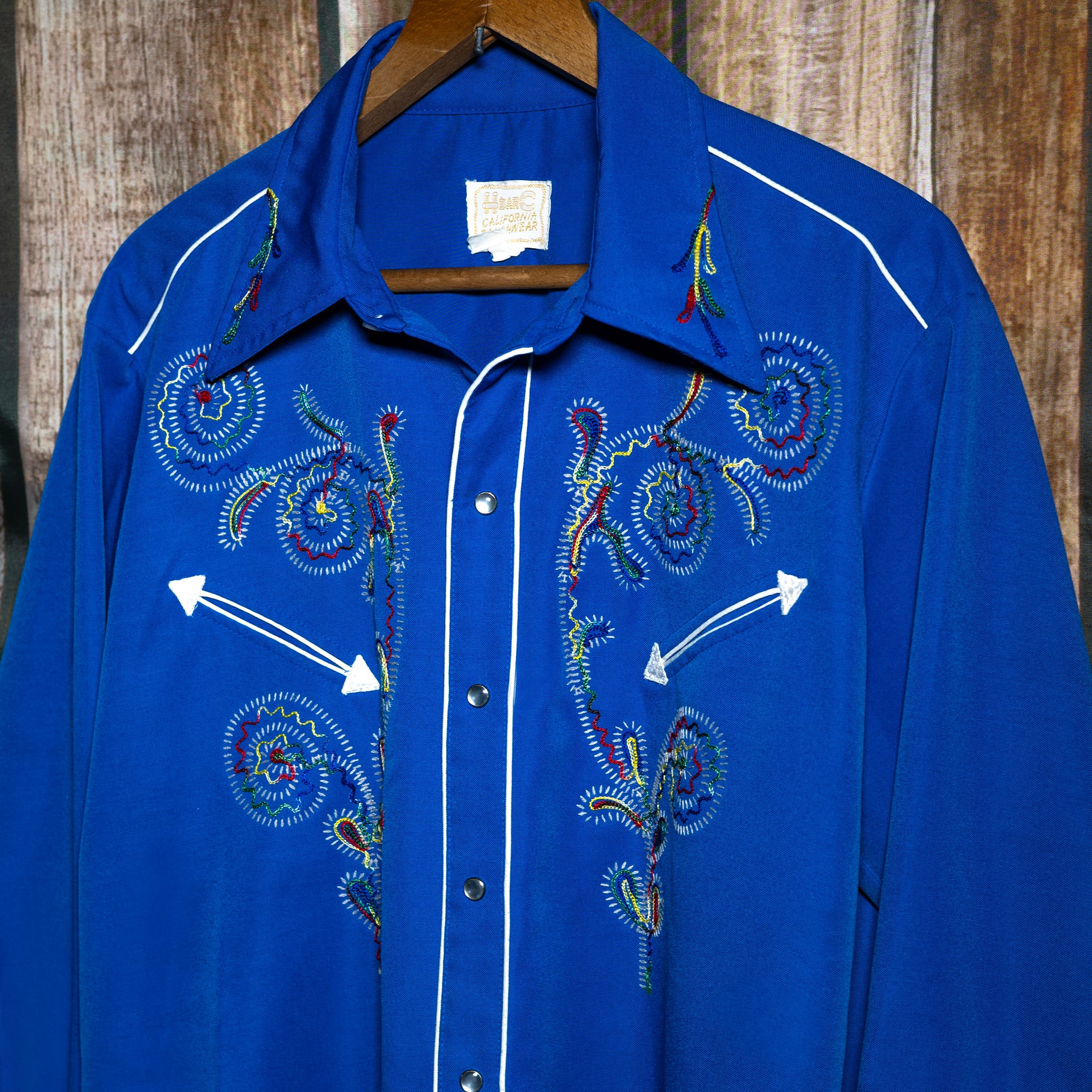 Vintage H Bar C California Ranchwear Blue Embroidered Western Shirt XL