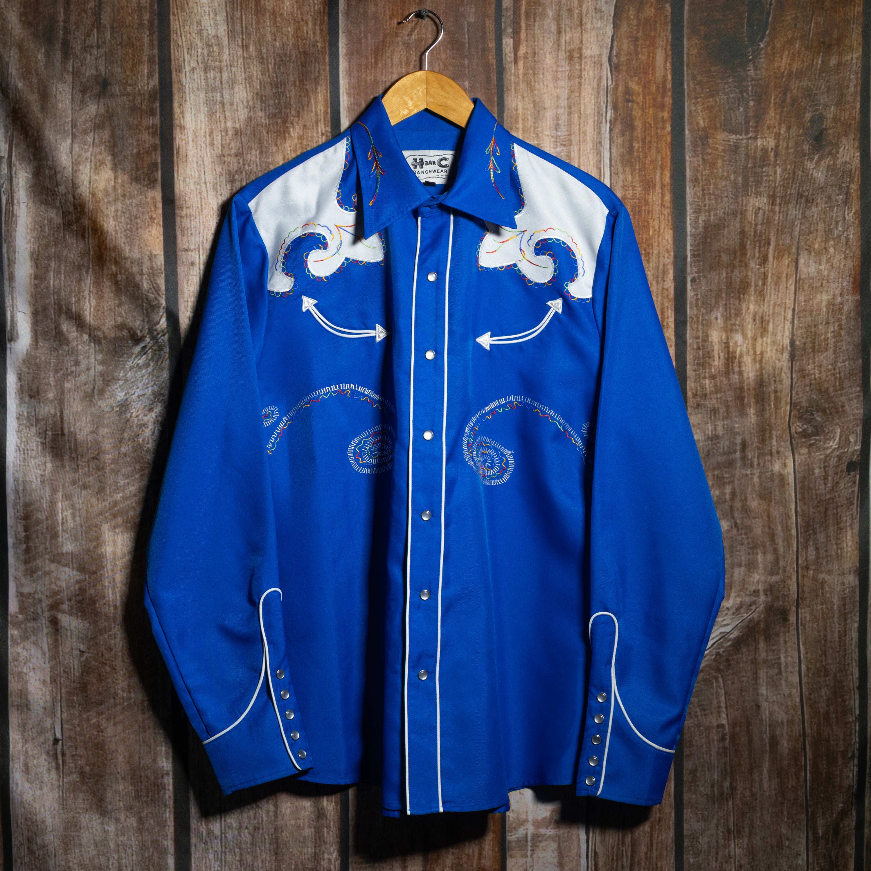 H Bar C California Ranchwear Blue Embroidered Western Shirt L