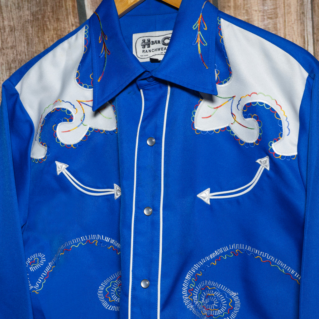 H Bar C California Ranchwear Blue Embroidered Western Shirt L