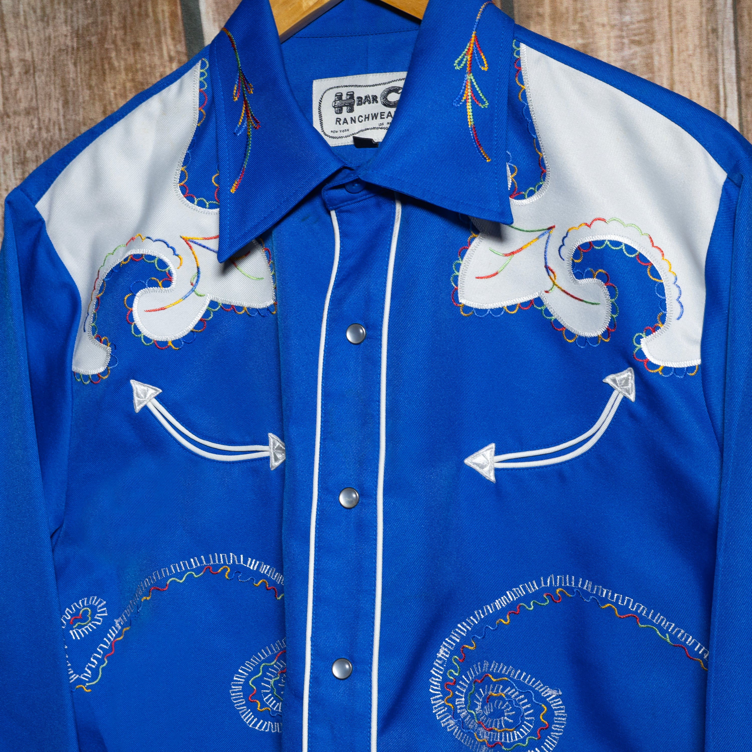 H Bar C California Ranchwear Blue Embroidered Western Shirt L