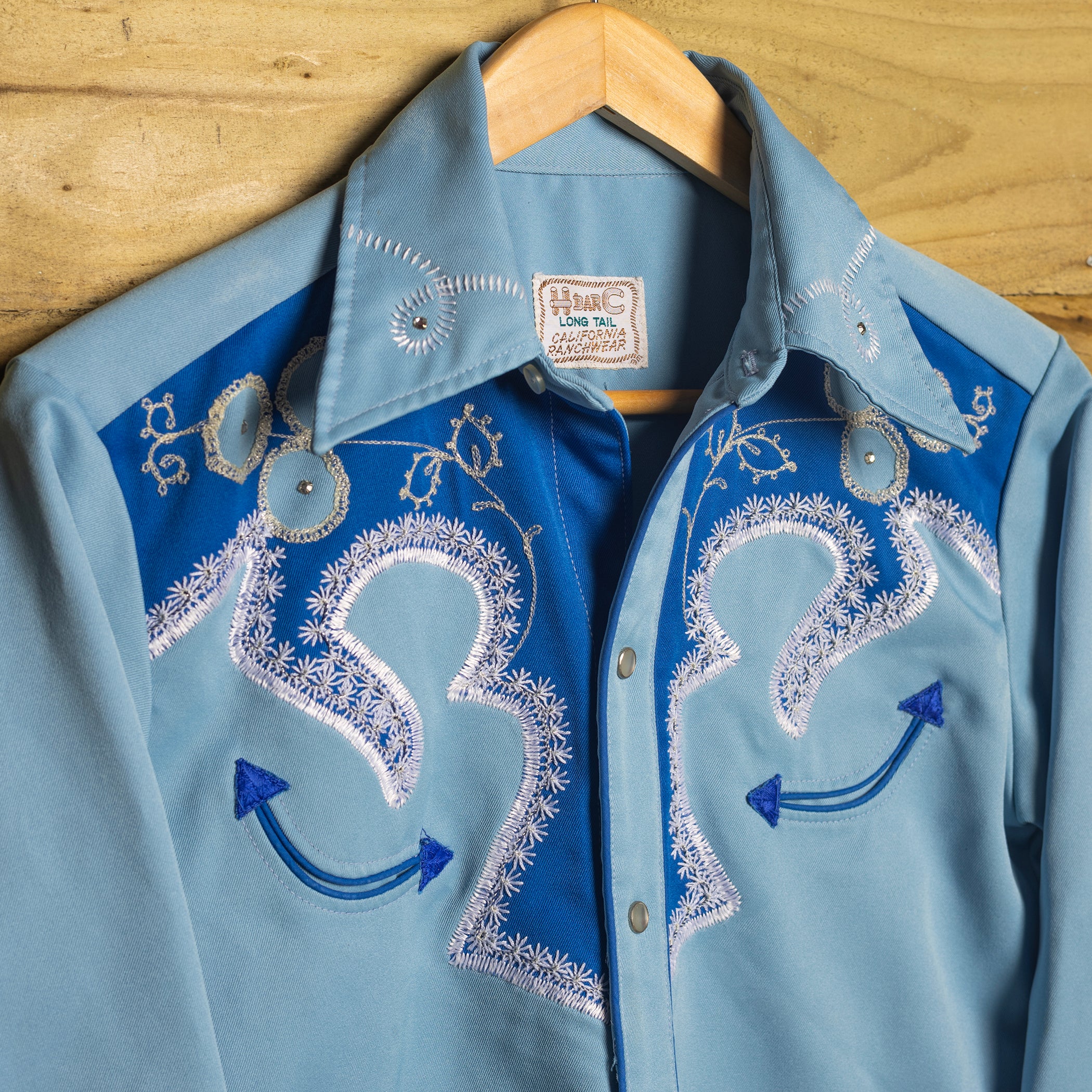 Vintage H Bar C California Ranchwear Blue Embroidered Western Shirt L/12