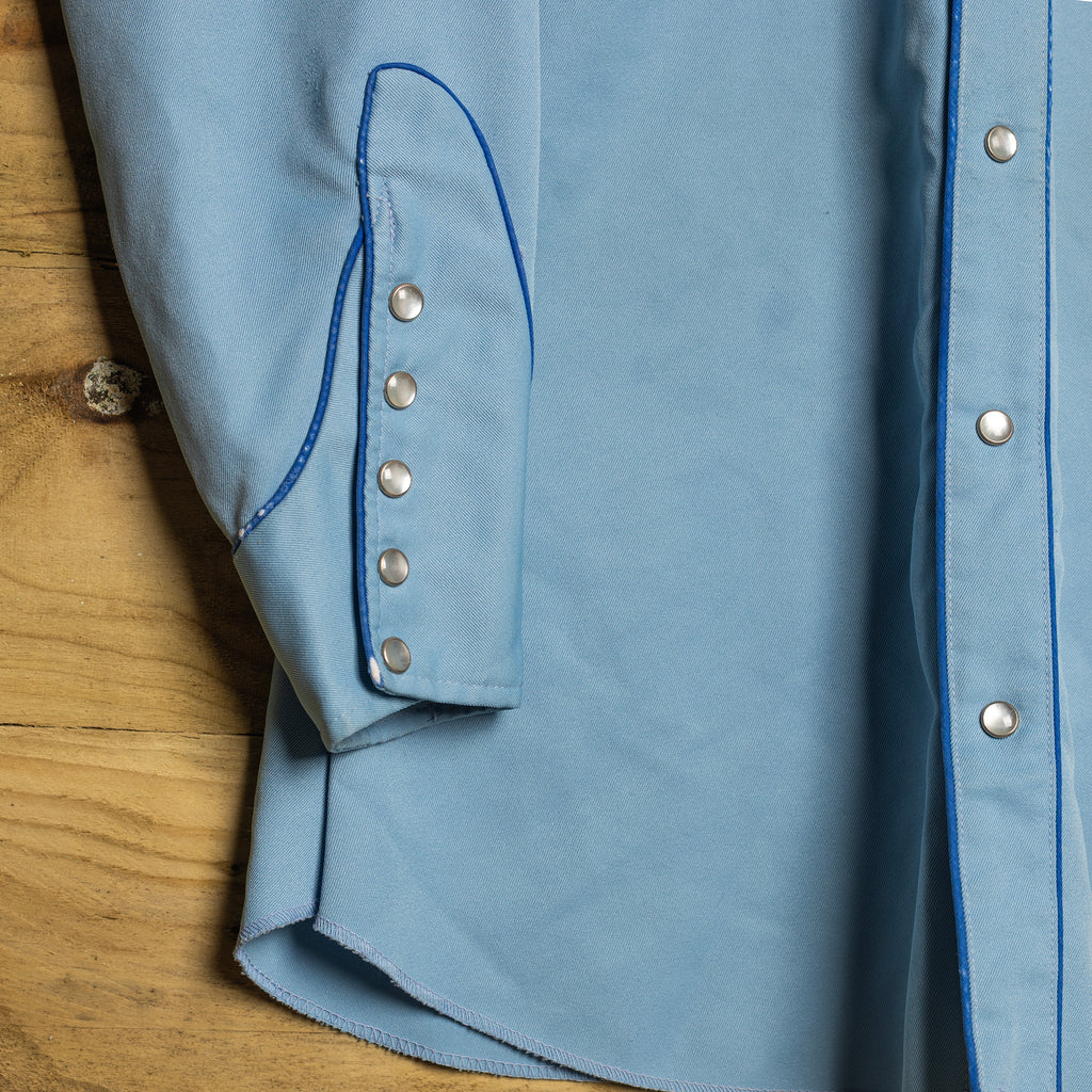 Vintage H Bar C California Ranchwear Blue Embroidered Cowboy Shirt with Pearl Snaps - Size L/12