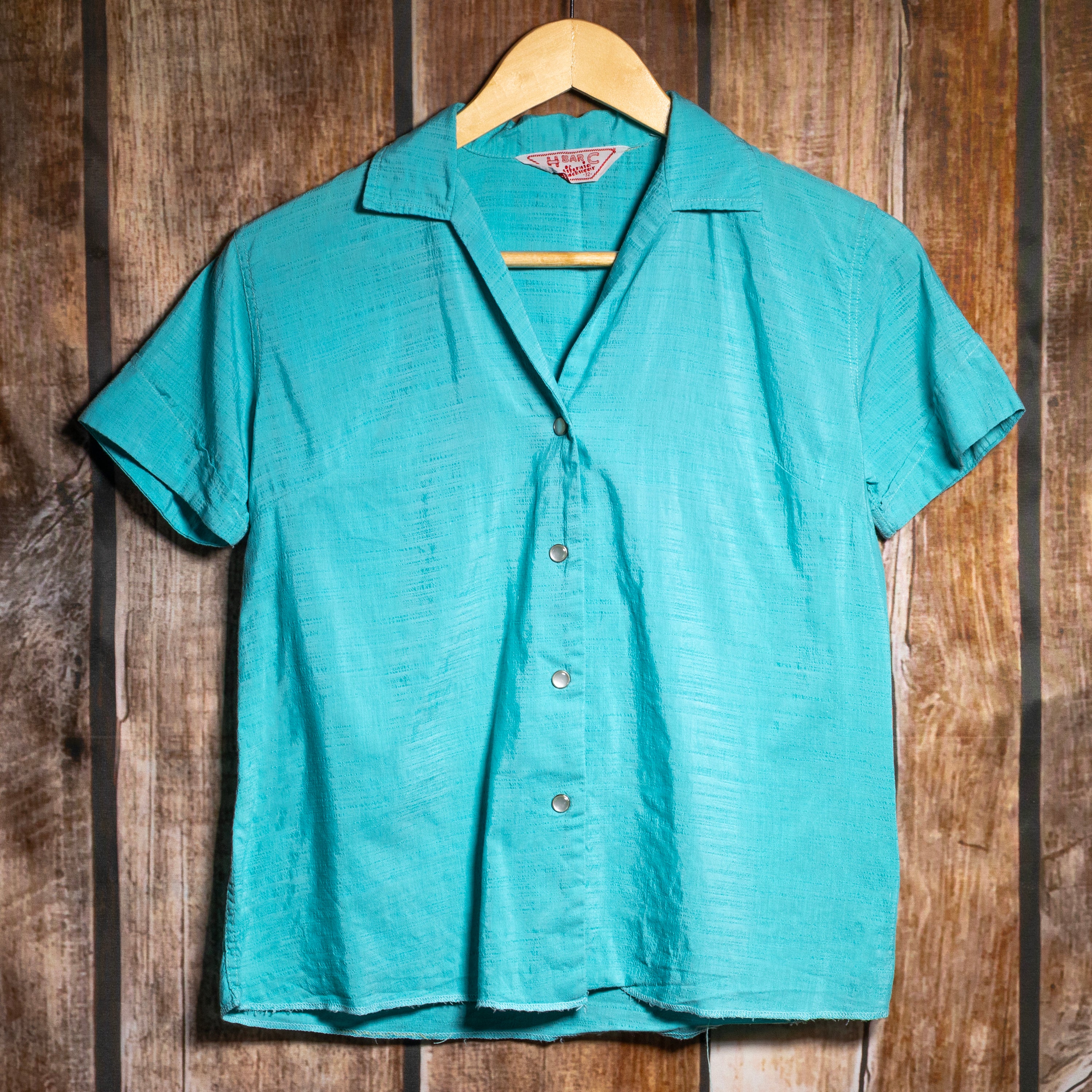 Vintage H Bar C Ranchwear Turquoise Western Blouse S/8