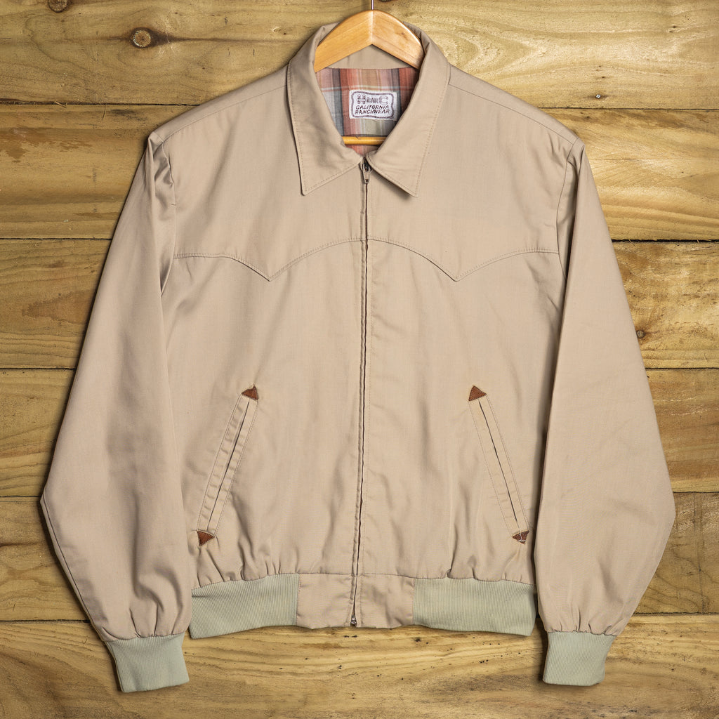 Vintage H Bar C California Ranchwear Beige Western Cotton Bomber Jacket - Zip Front - Size L