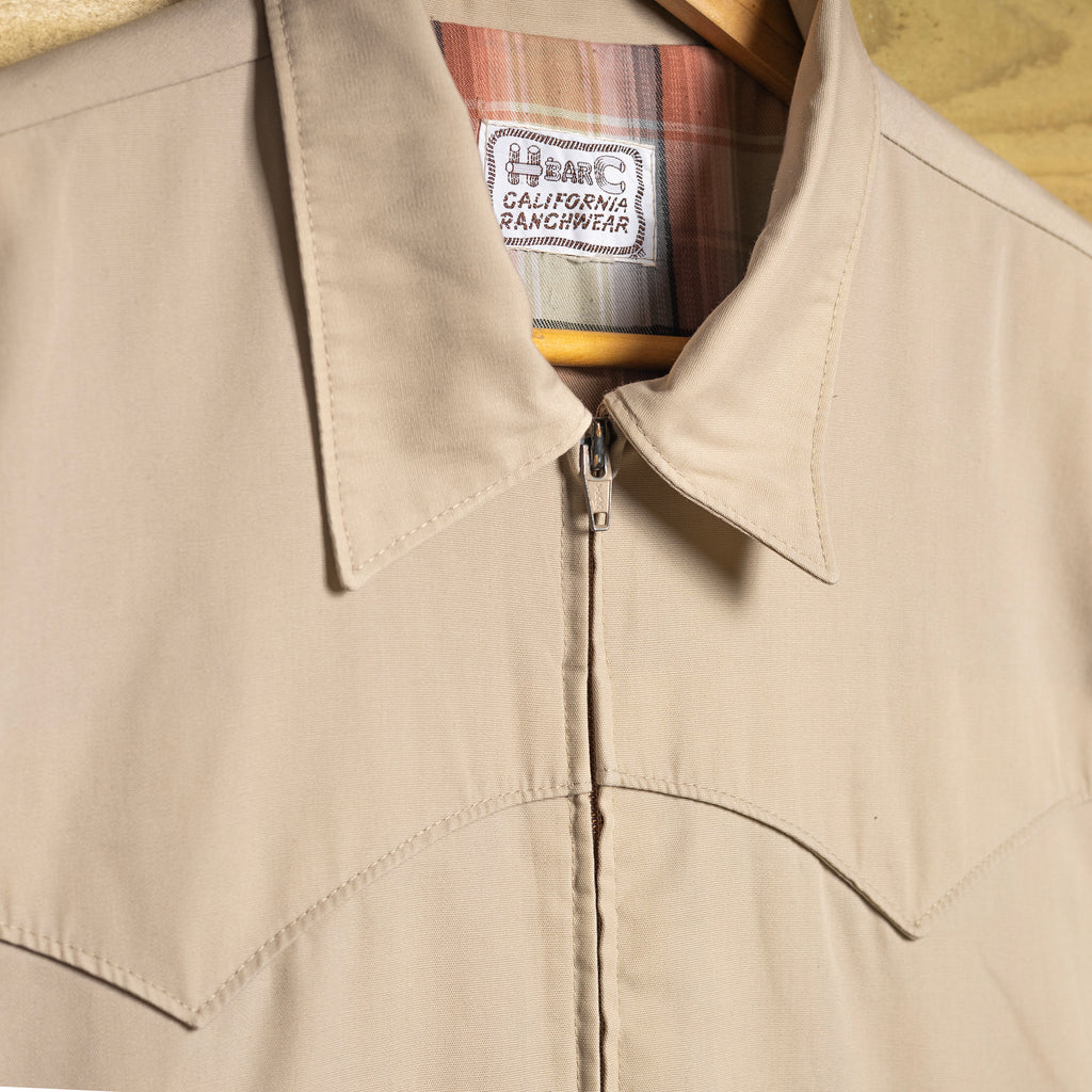 Vintage H Bar C California Ranchwear Beige Western Cotton Bomber Jacket - Zip Front - Size L