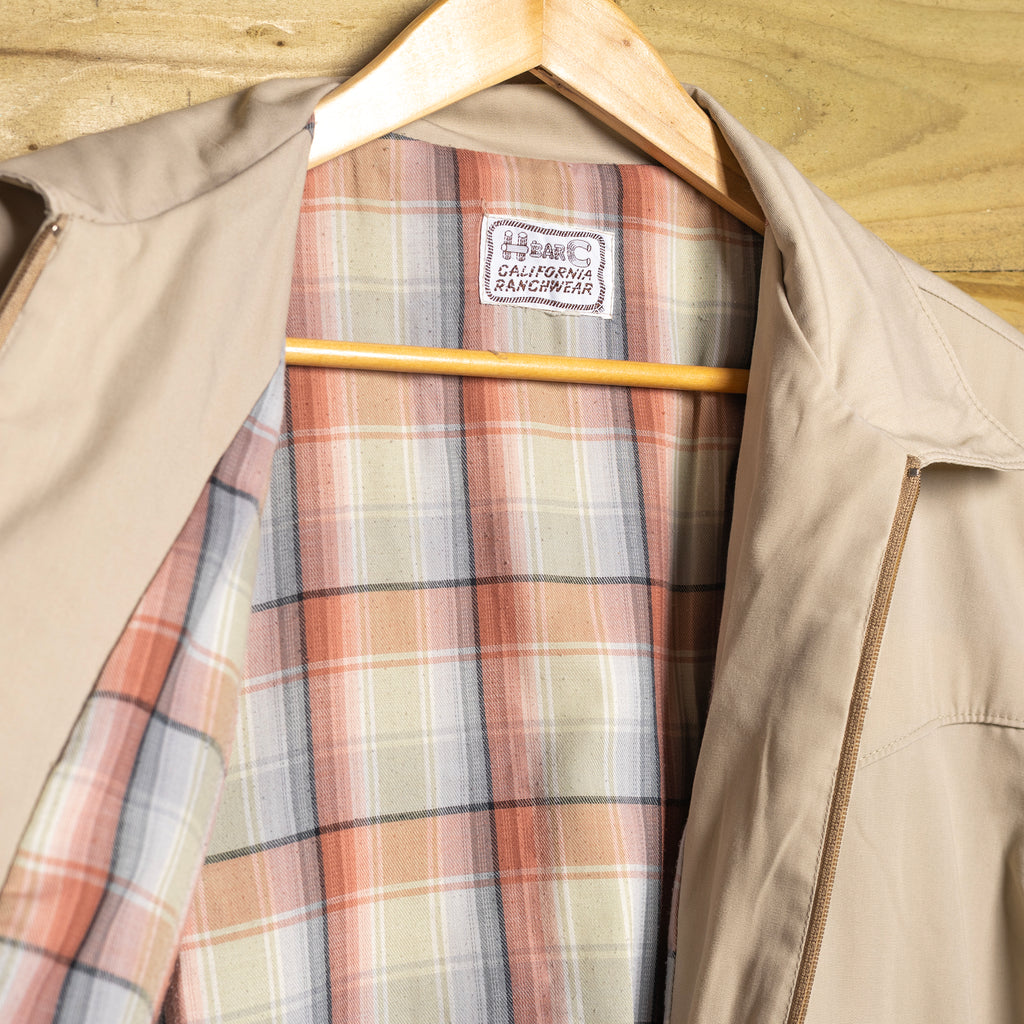 Vintage H Bar C California Ranchwear Beige Western Cotton Bomber Jacket - Zip Front - Size L