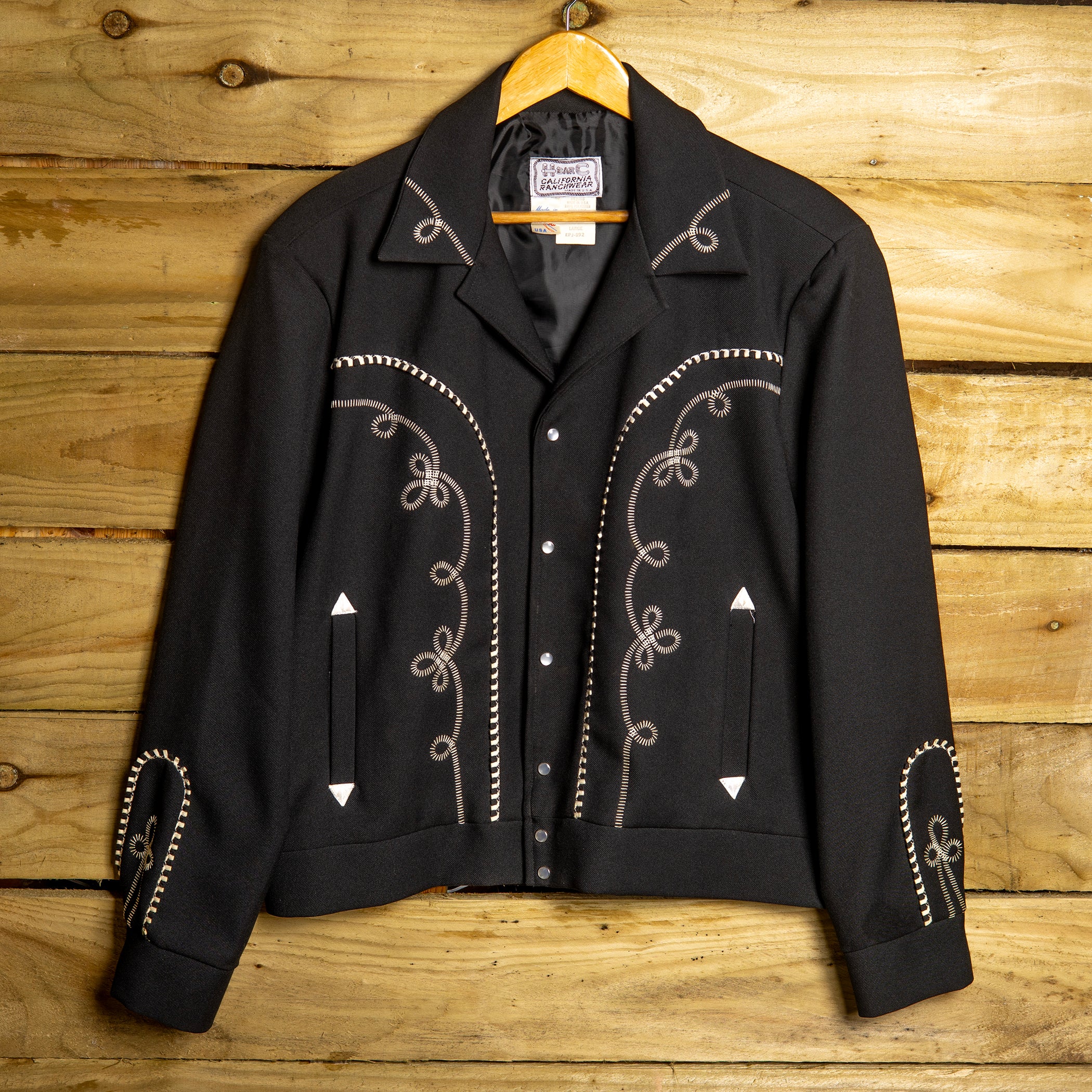 H Bar C California Ranchwear Black Gabardine Bolero Rodeo Jacket – L