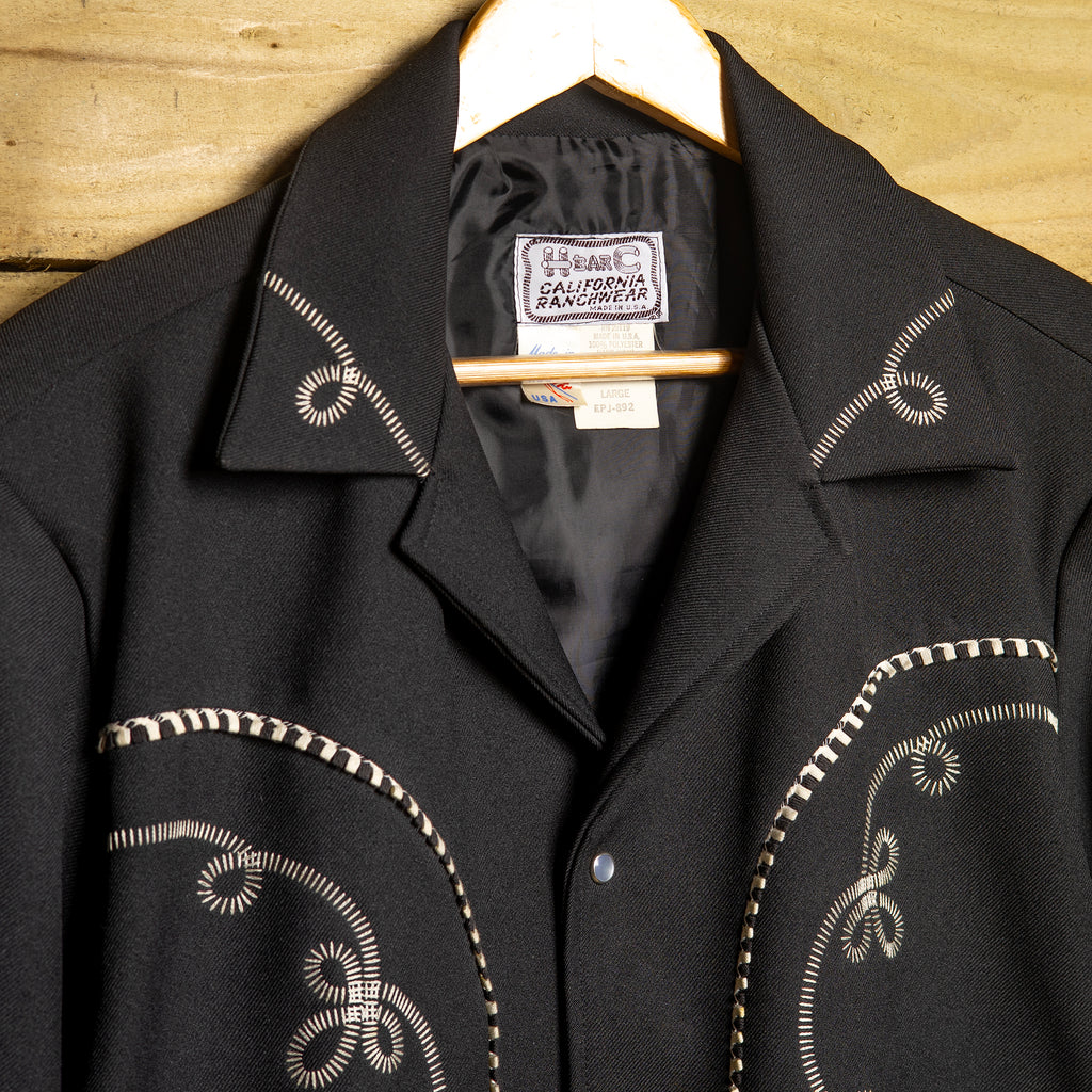H Bar C California Ranchwear Black Gabardine Bolero Rodeo Jacket – L
