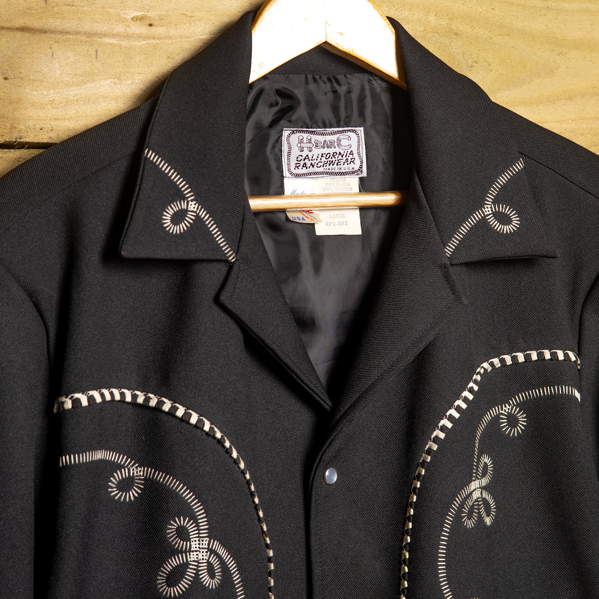 H Bar C California Ranchwear Black Gabardine Bolero Rodeo Jacket – L