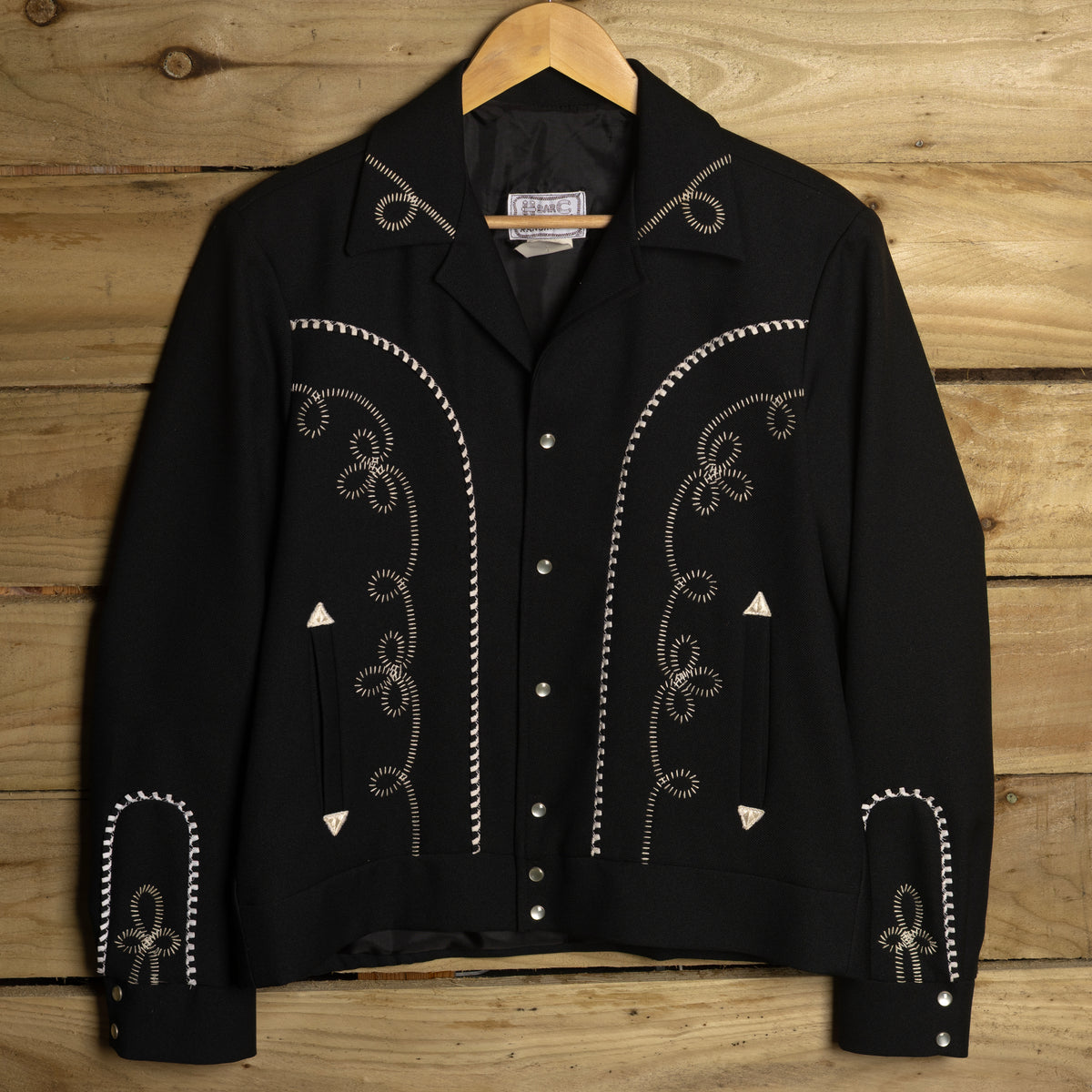 1960s H Bar C Black Embroidered Pearl Snap Bolero Jacket – M