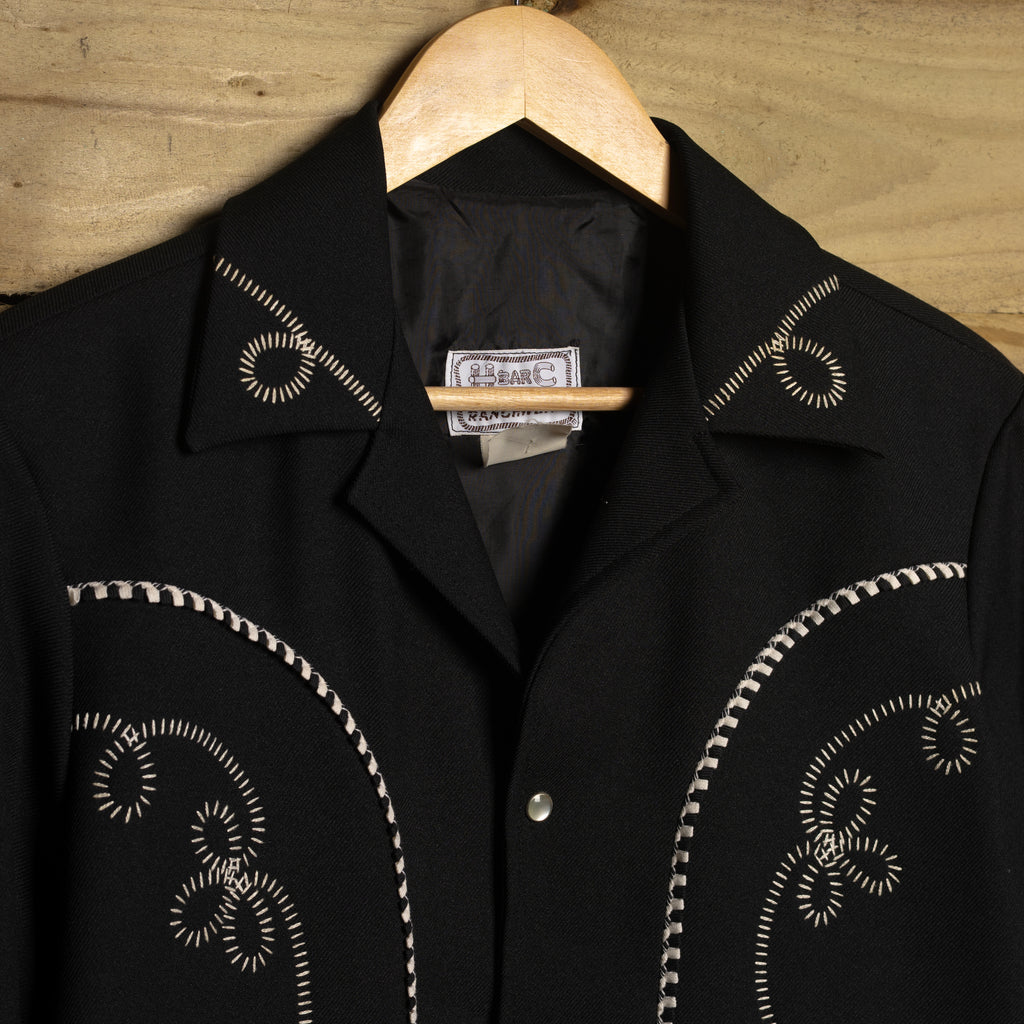 1960s H Bar C Black Embroidered Pearl Snap Bolero Jacket – M