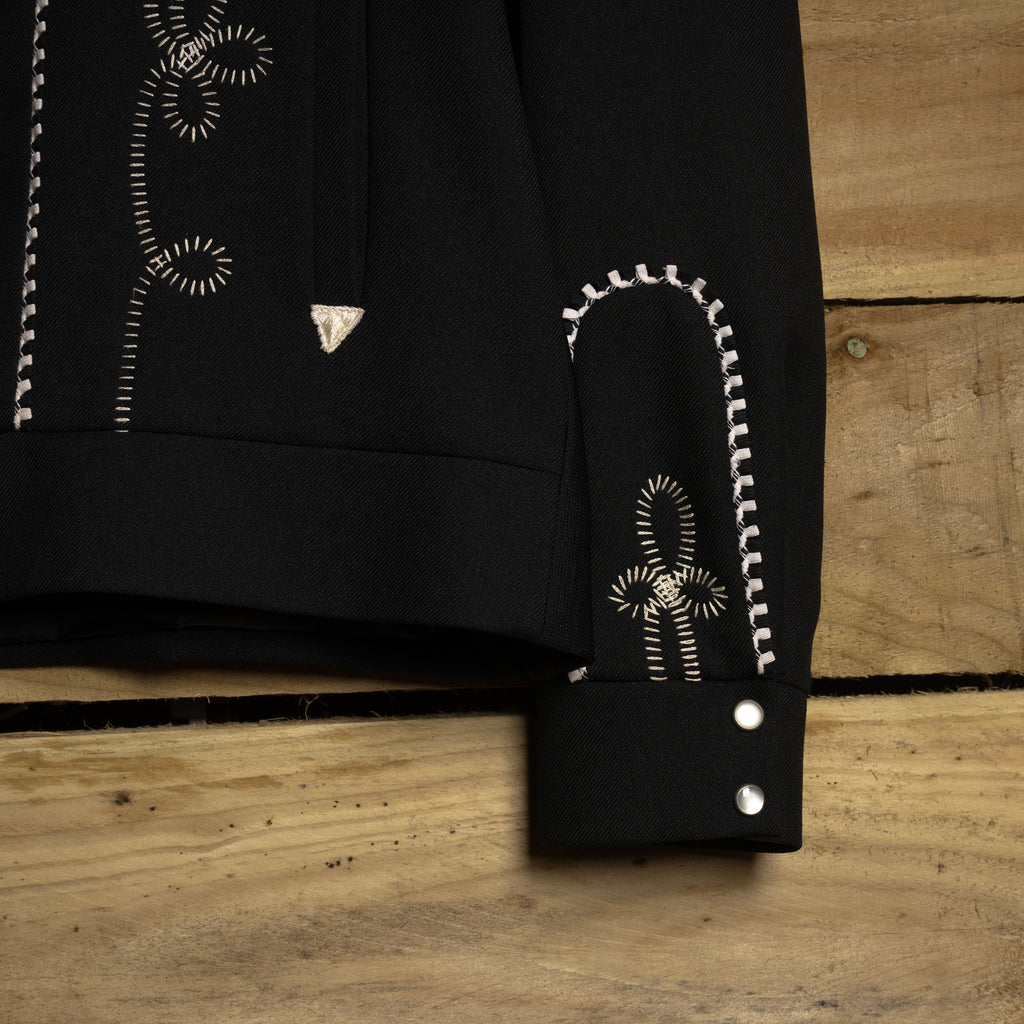 1960s H Bar C Black Embroidered Pearl Snap Bolero Jacket – M