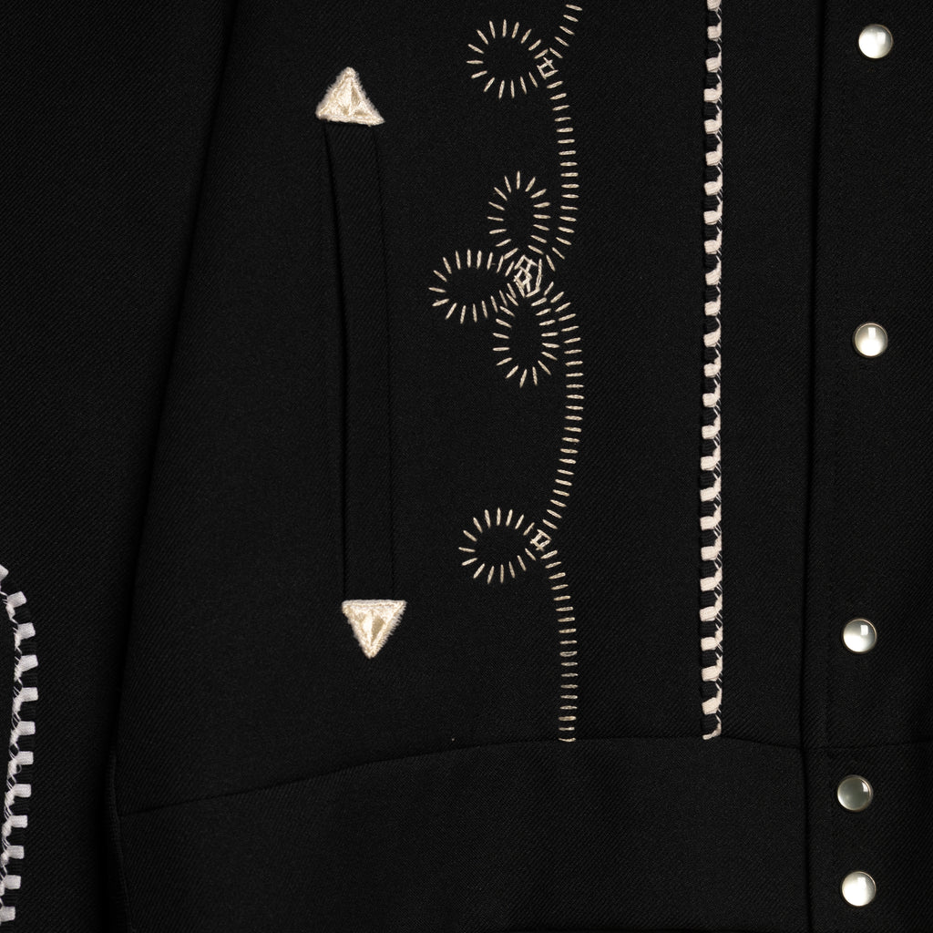 1960s H Bar C Black Embroidered Pearl Snap Bolero Jacket – M
