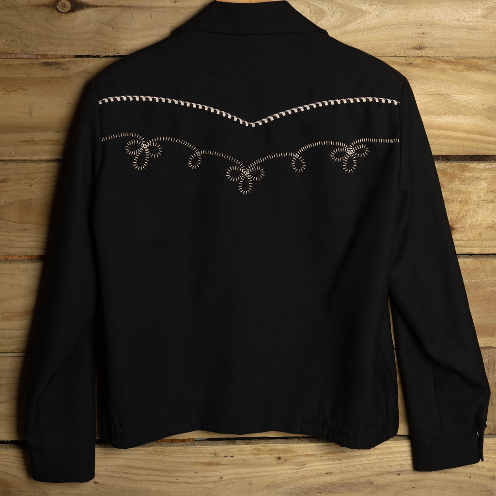 1960s H Bar C Black Embroidered Pearl Snap Bolero Jacket – M