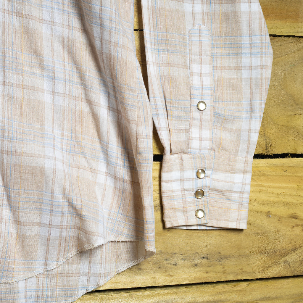 Vintage H Bar C California Ranchwear Cream Plaid Cowboy Shirt with Pearl Snaps - Size XL - Rodeo Joe's Western Wear