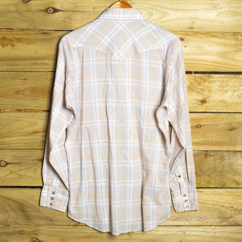 Vintage H Bar C California Ranchwear Cream Plaid Cowboy Shirt with Pearl Snaps - Size XL - Rodeo Joe's Western Wear