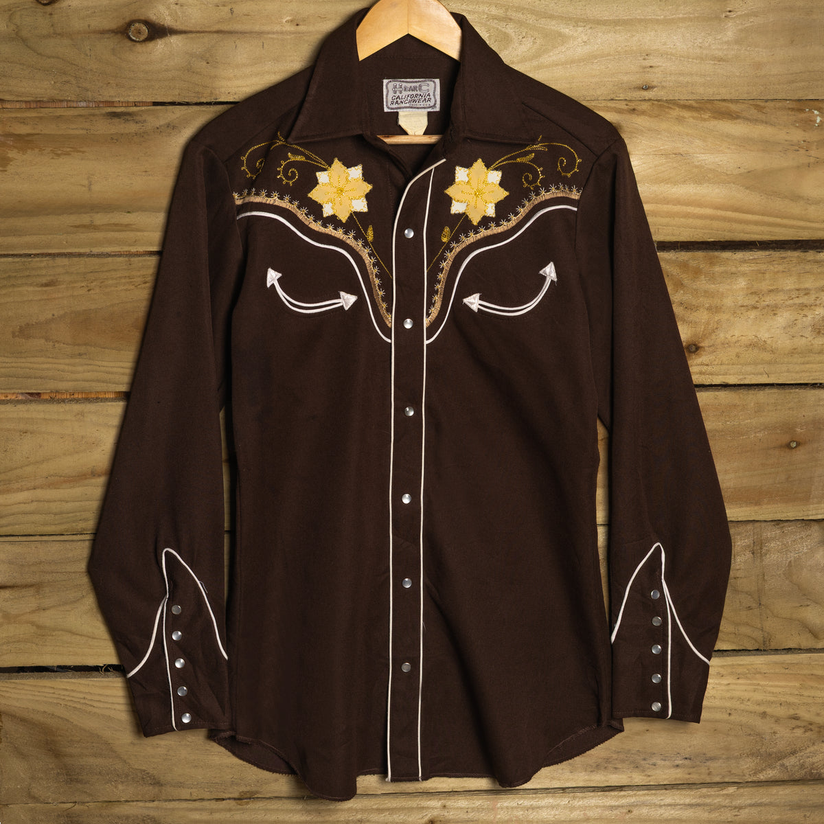 H Bar C Brown Floral Embroidered Pearl Snap Western Shirt – M
