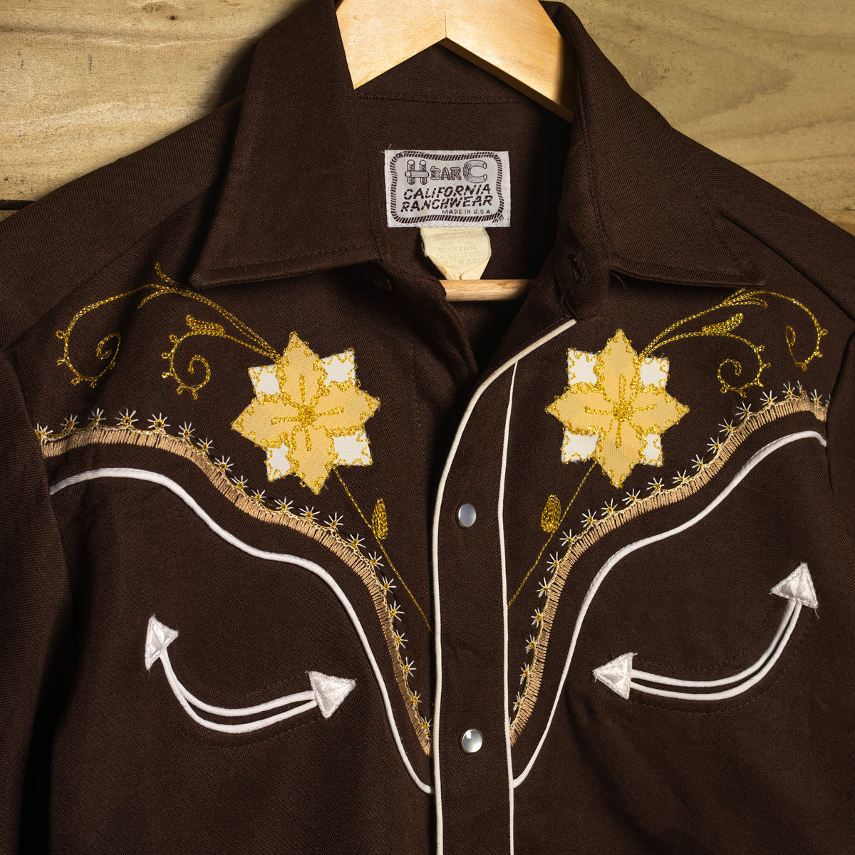 H Bar C Brown Floral Embroidered Pearl Snap Western Shirt – M