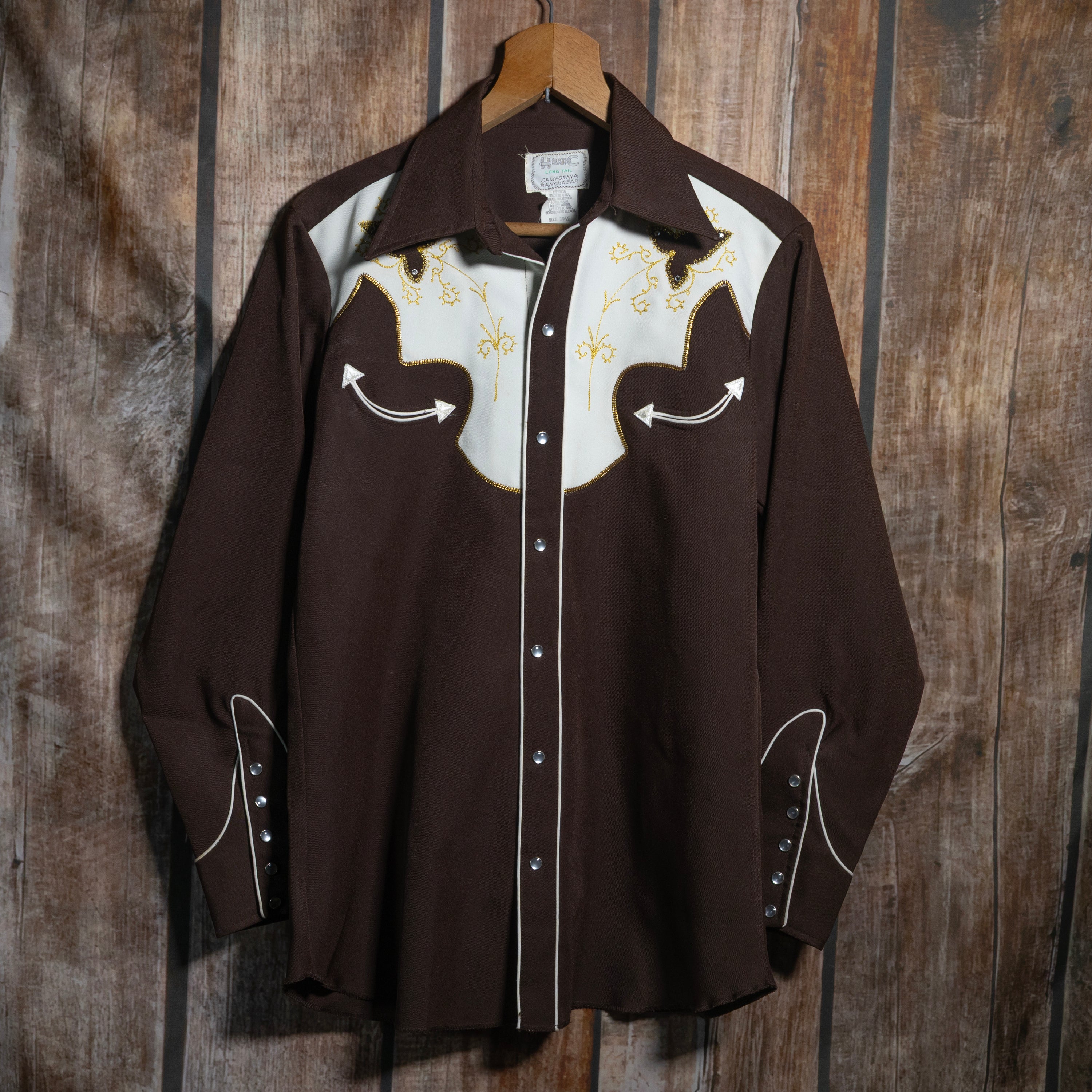 1970s Vintage H Bar C California Ranchwear Brown Embroidered Western Shirt