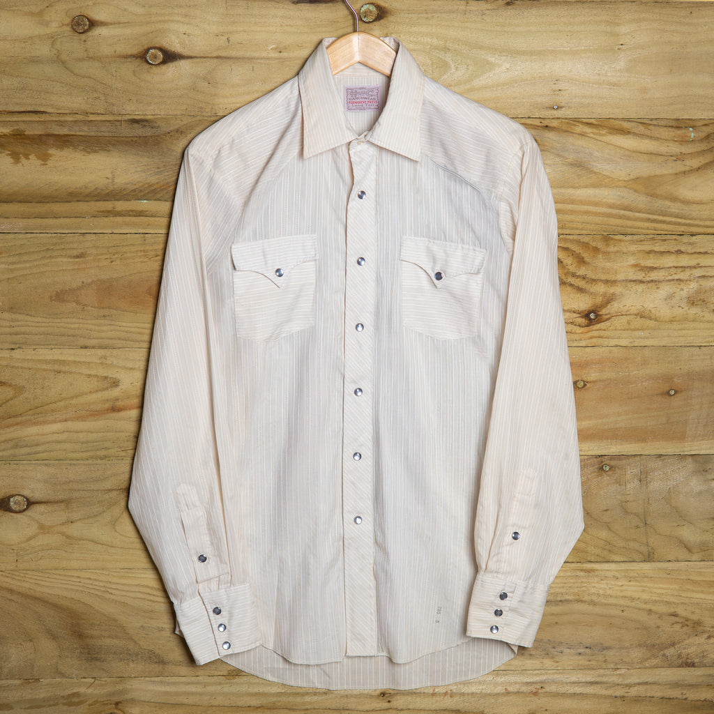 Vintage H Bar C California Ranchwear Striped Cream Western Shirt - Pearl Snaps - Size L