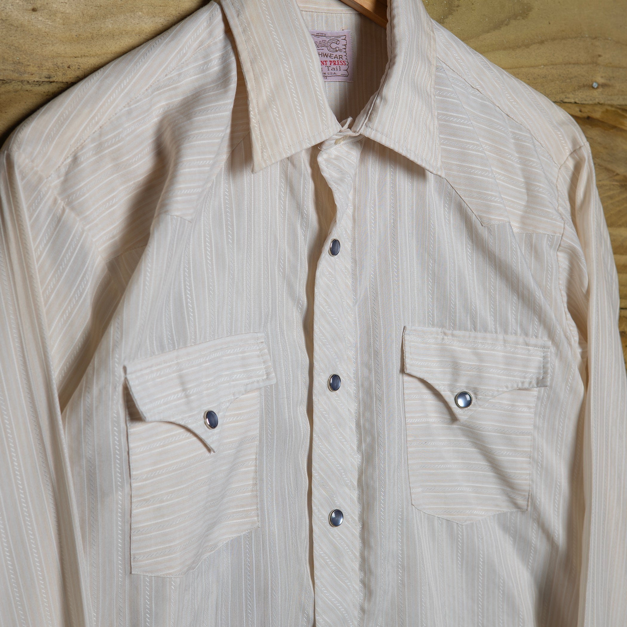 Vintage H Bar C California Ranchwear Striped Cream Western Shirt L
