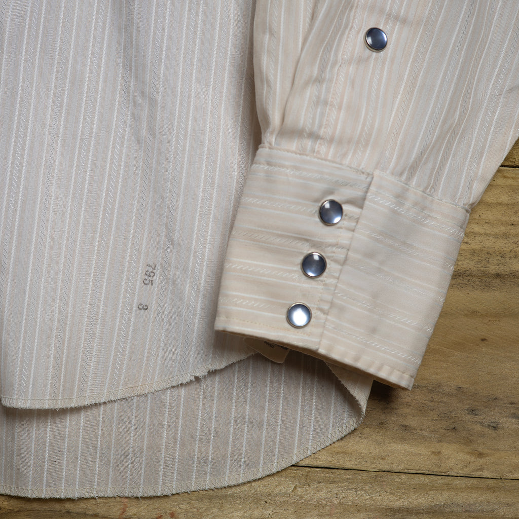 Vintage H Bar C California Ranchwear Striped Cream Western Shirt - Pearl Snaps - Size L