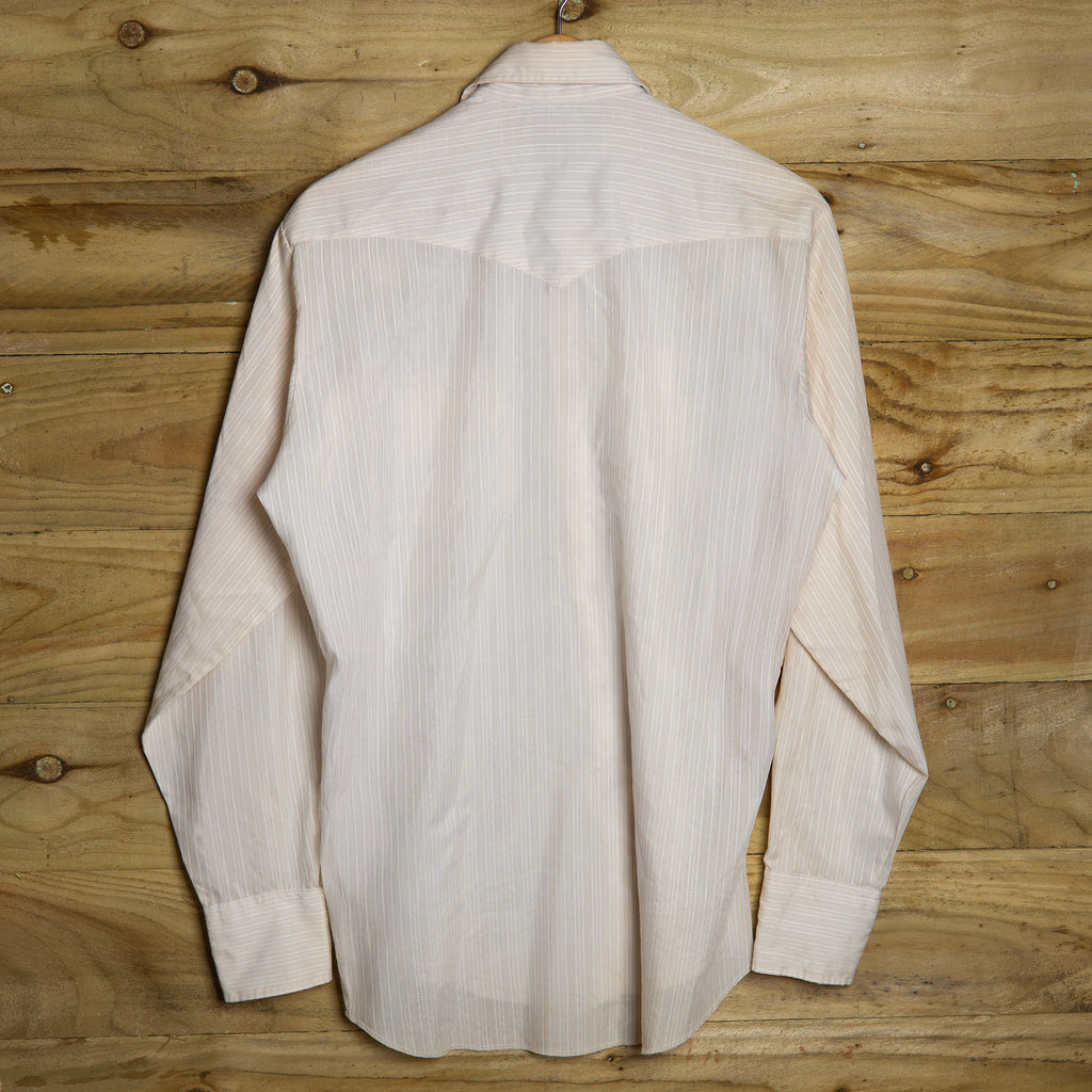 Vintage H Bar C California Ranchwear Striped Cream Western Shirt - Pearl Snaps - Size L
