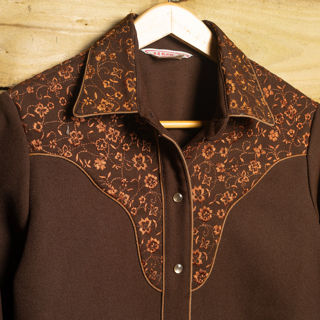 Vintage H Bar C California Ranchwear Brown Floral Embroidered Cowgirl Shirt — M