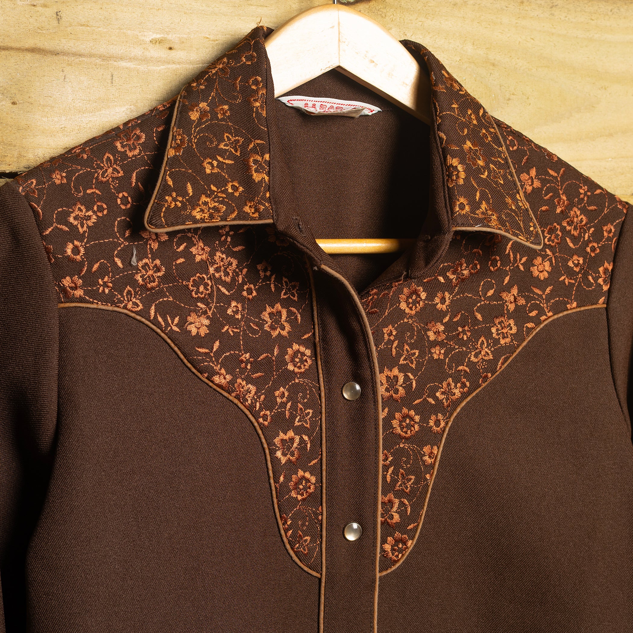Vintage H Bar C California Ranchwear Brown Floral Embroidered Cowgirl Shirt — M
