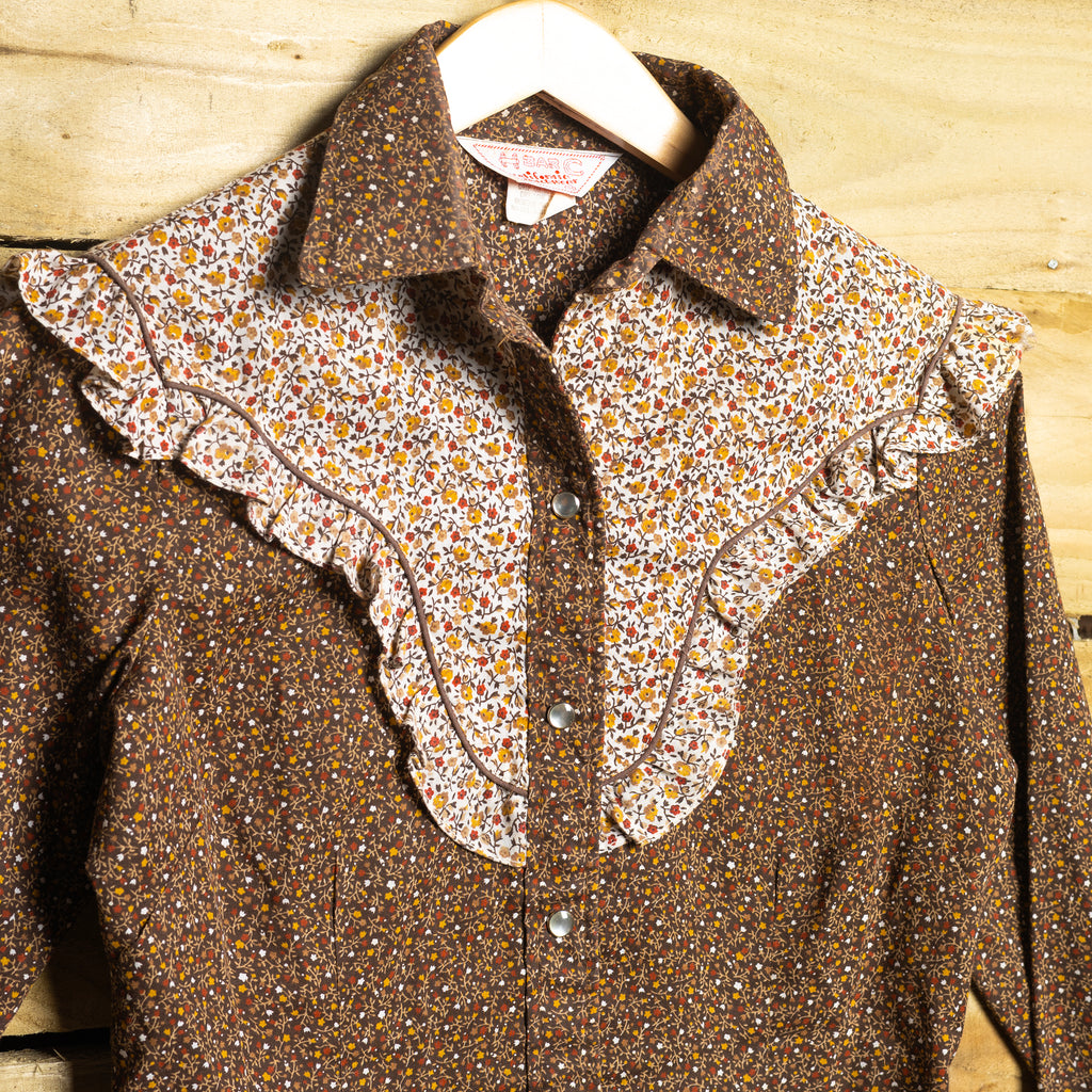 H Bar C California Ranchwear Floral Pearl Snap Western Shirt – Size S (8-10)