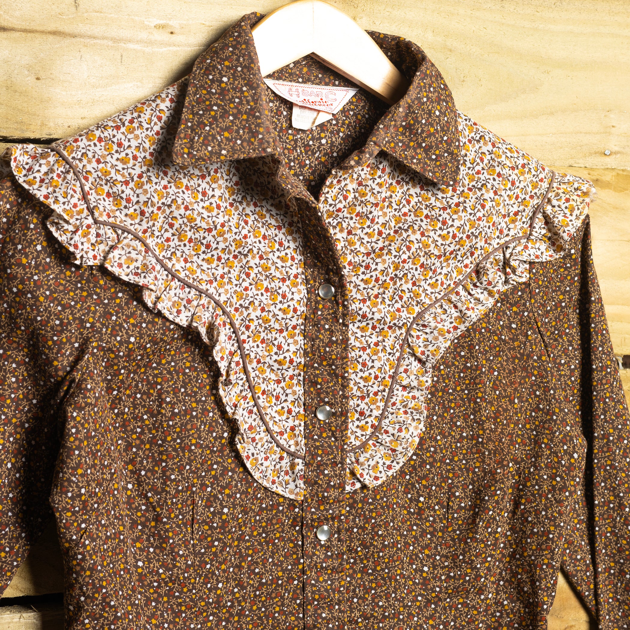 H Bar C California Ranchwear Floral Pearl Snap Western Shirt – Size S (8-10)