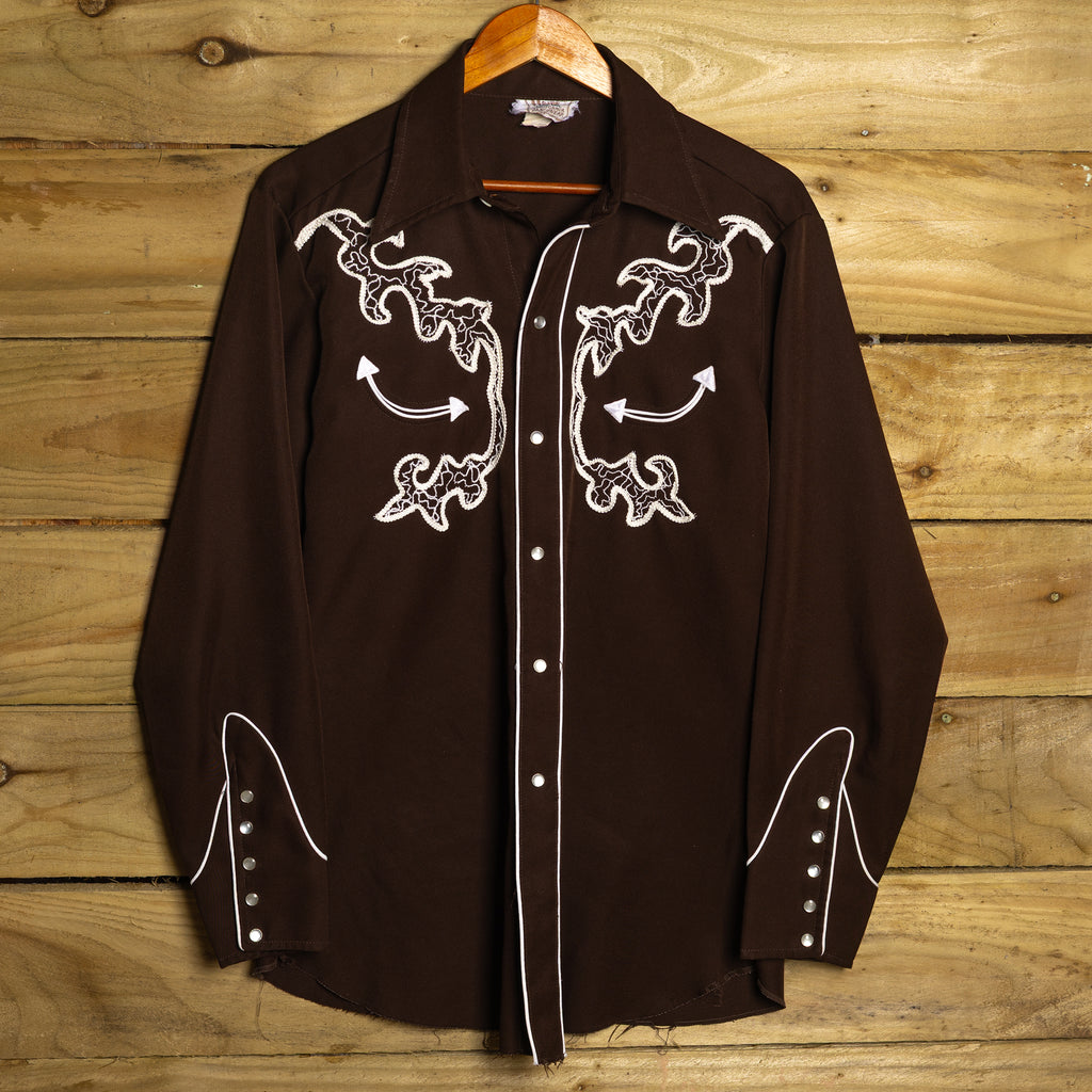 Vintage H Bar C California Ranchwear Embroidered Brown Western Shirt M