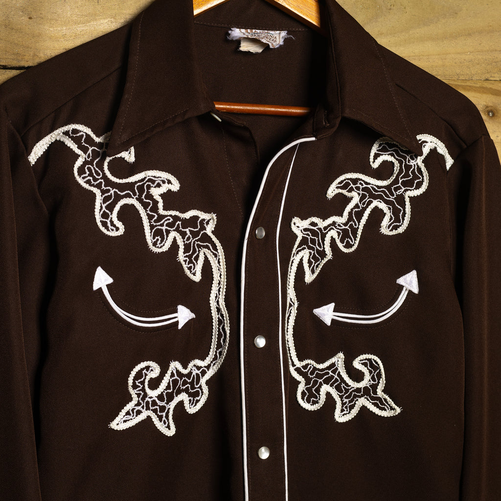 Vintage H Bar C California Ranchwear Embroidered Brown Western Shirt M