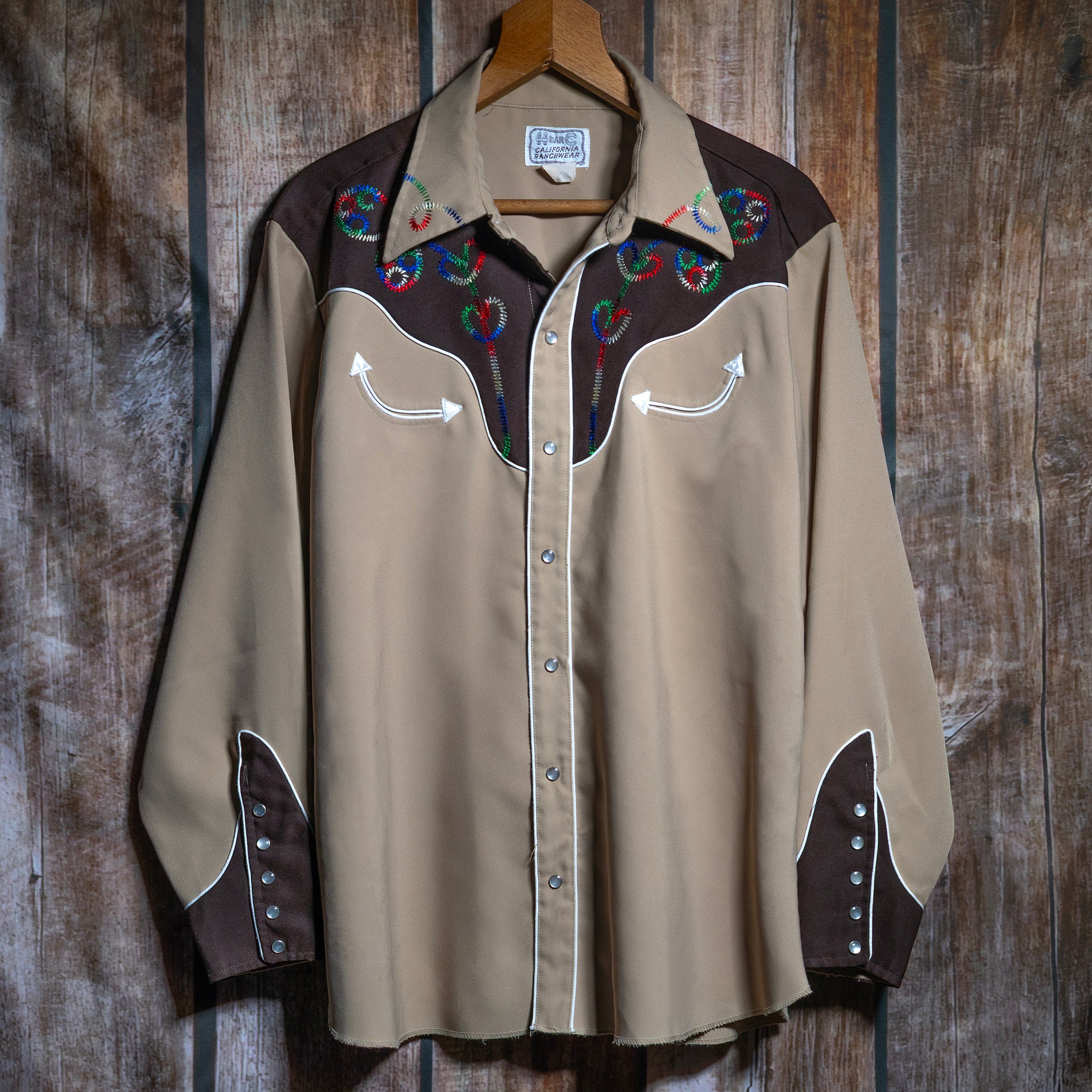 Vintage H Bar C California Ranchwear Brown Embroidered Western Shirt XL