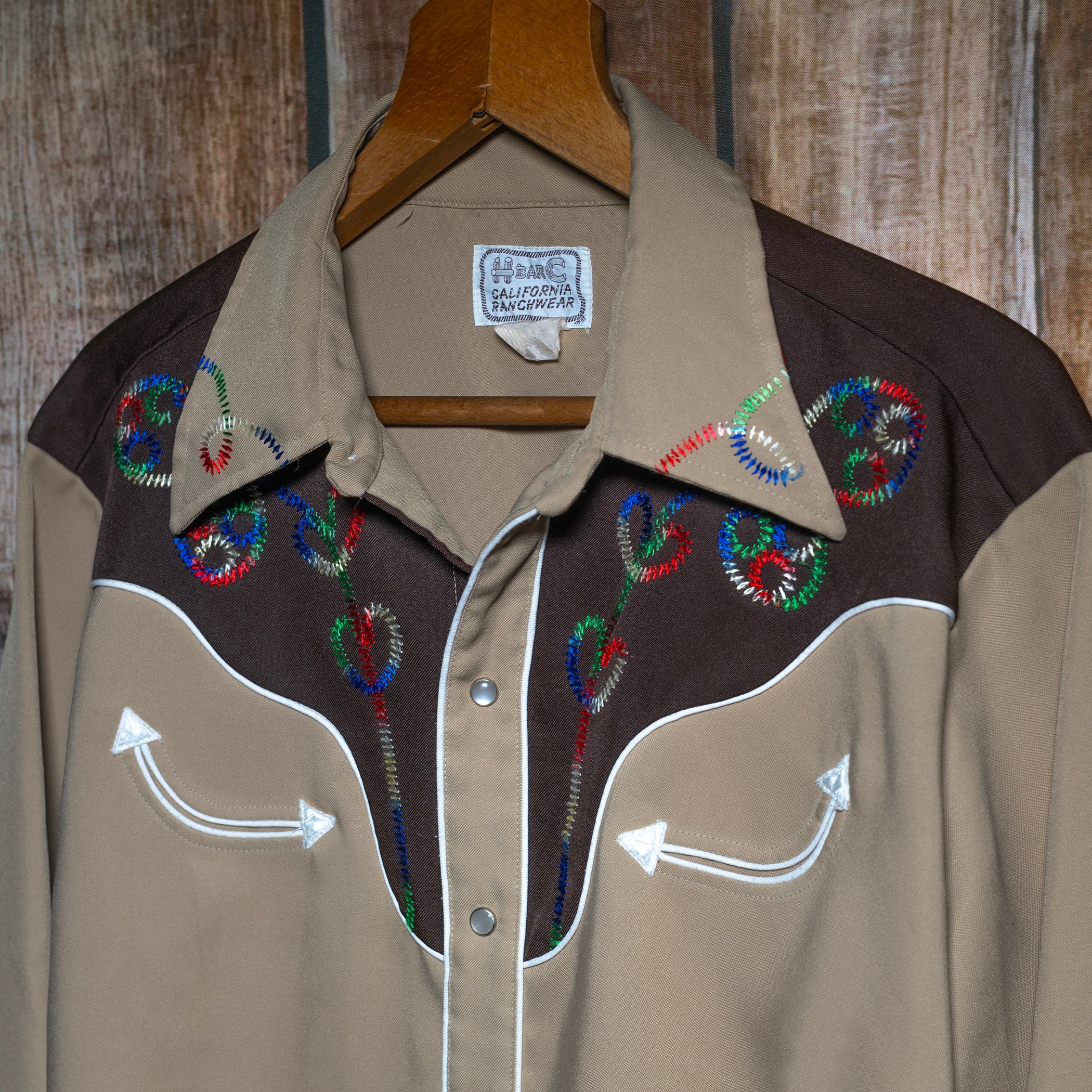 Vintage H Bar C California Ranchwear Brown Embroidered Western Shirt XL