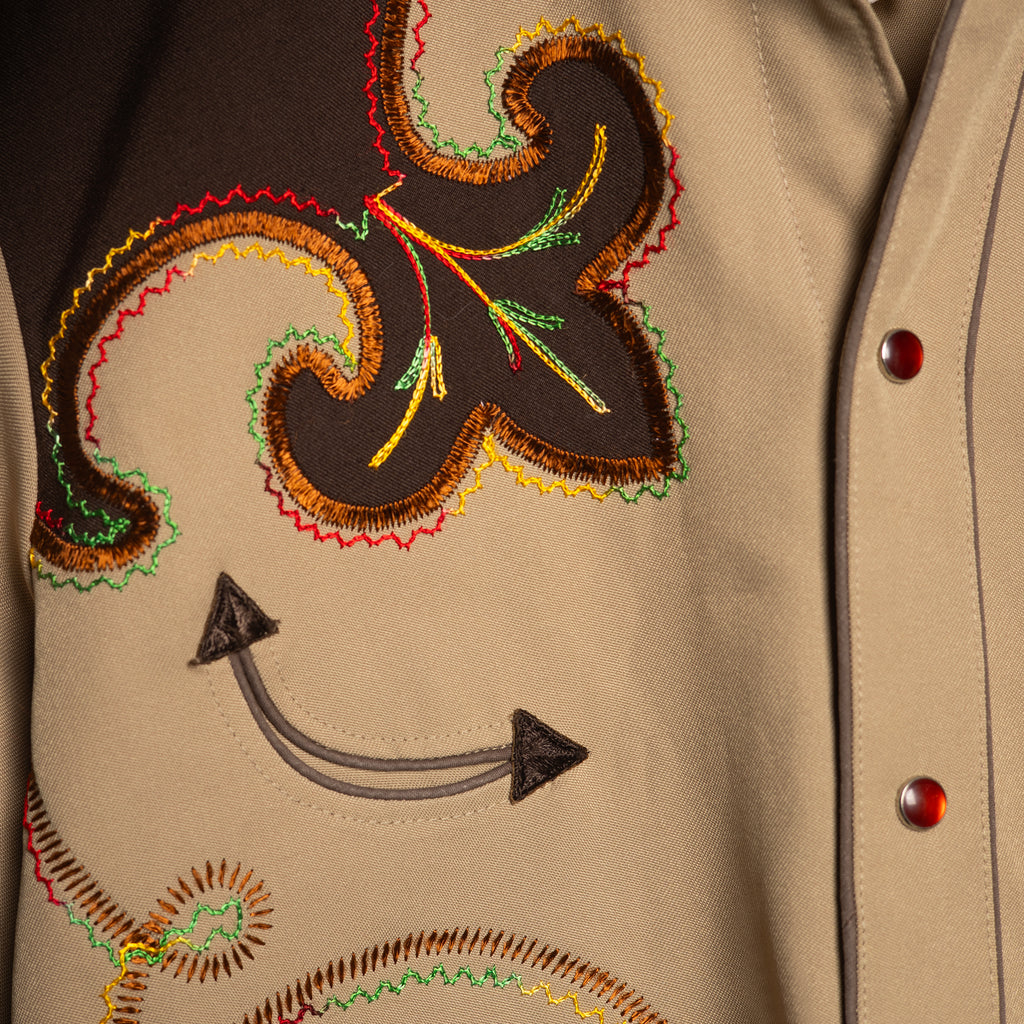 Vintage H Bar C California Ranchwear Brown Embroidered Western Shirt - Pearl Snaps - Size M