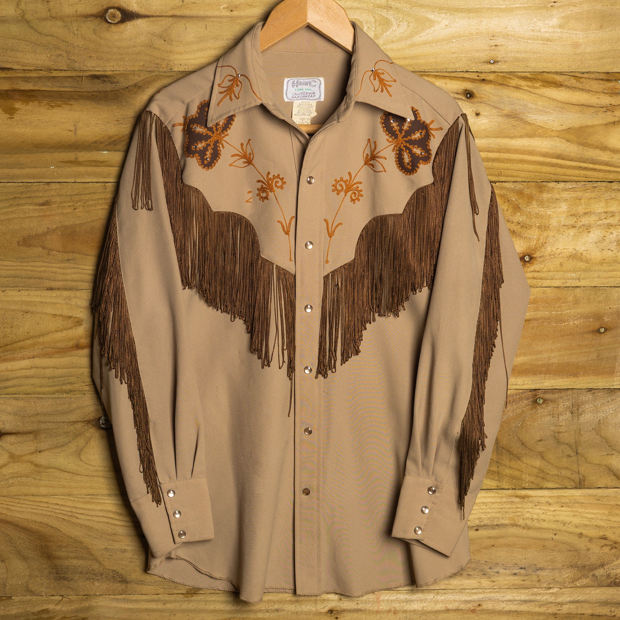 1970s Vintage H Bar C California Ranchwear Beige and Orange Taos Shirt M