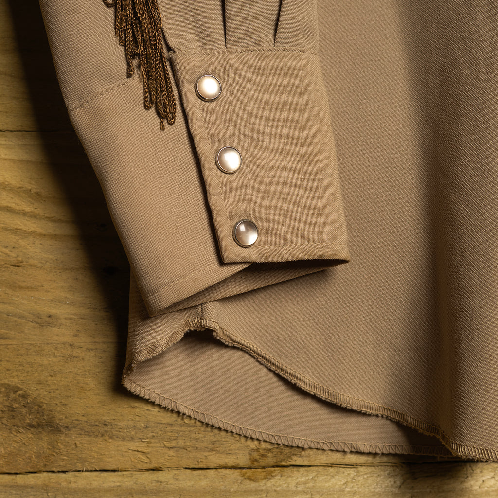 1960s/70s H Bar C California Ranchwear Beige & Orange Taos Western Shirt - Pearl Snaps - Size M