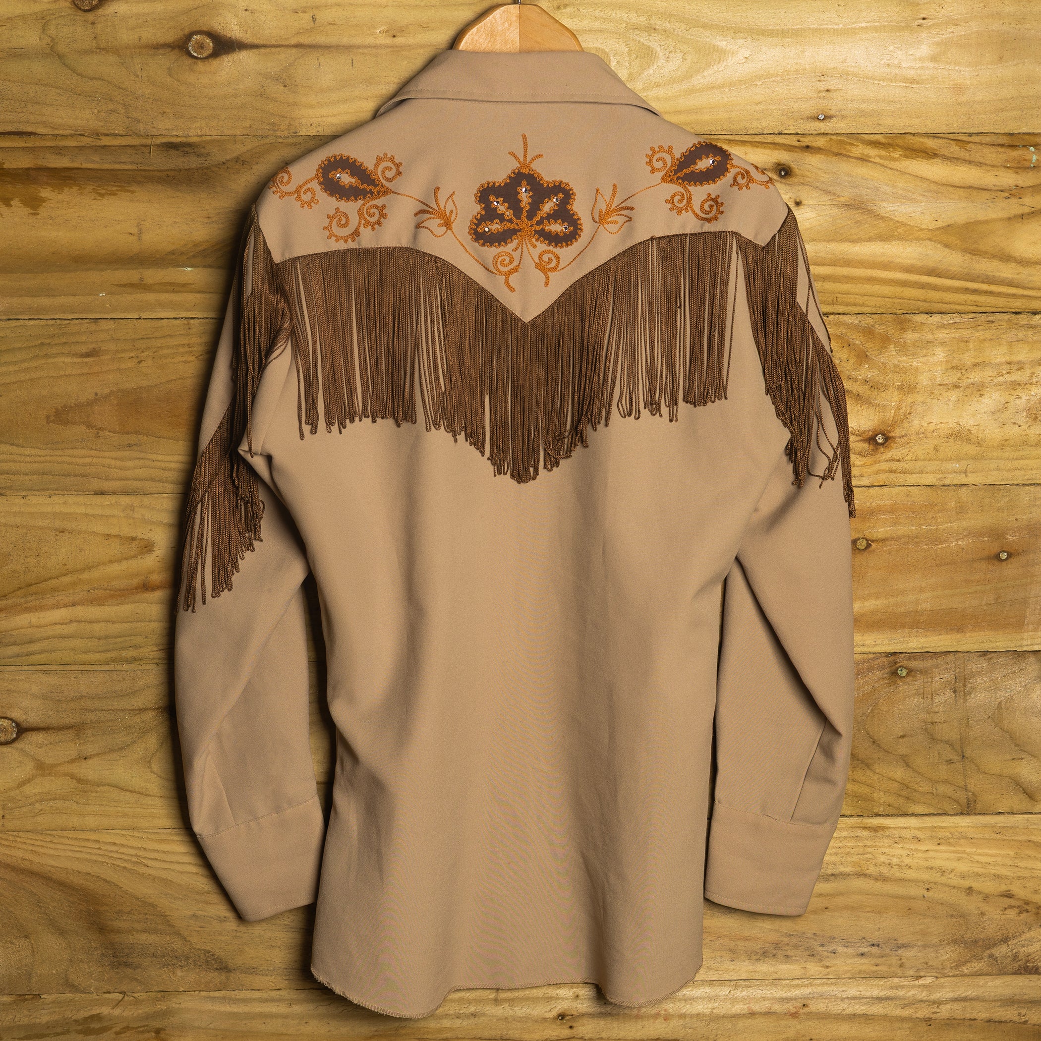 1970s Vintage H Bar C California Ranchwear Beige and Orange Taos Shirt M