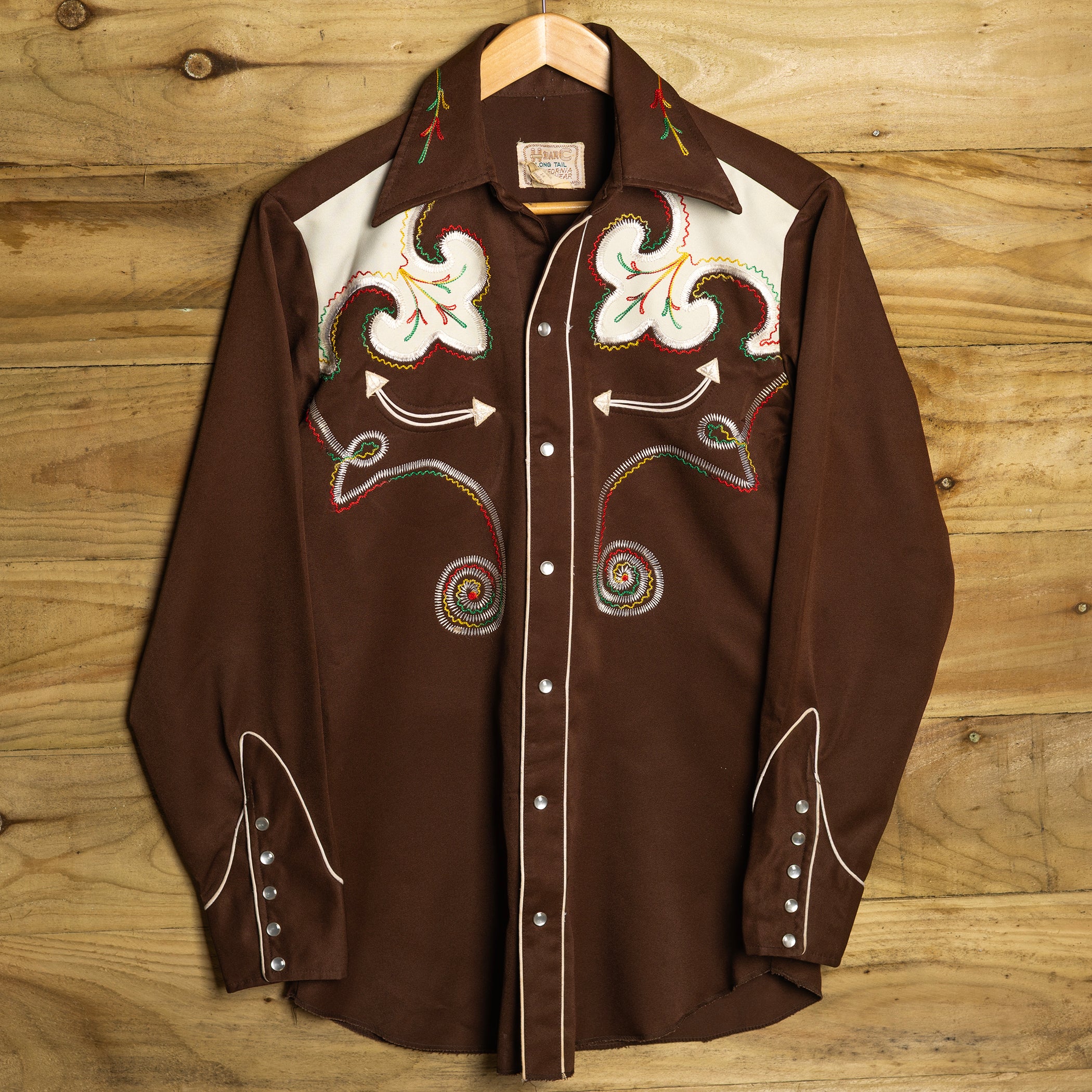 1970s Vintage H Bar C California Ranchwear Brown Embroidered Womans Western Shirt 14