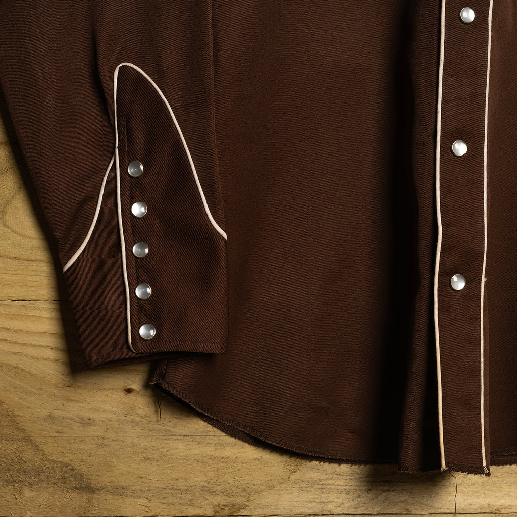 1970s H Bar C California Ranchwear Women's Brown Embroidered Western Shirt - Pearl Snaps - Size 14