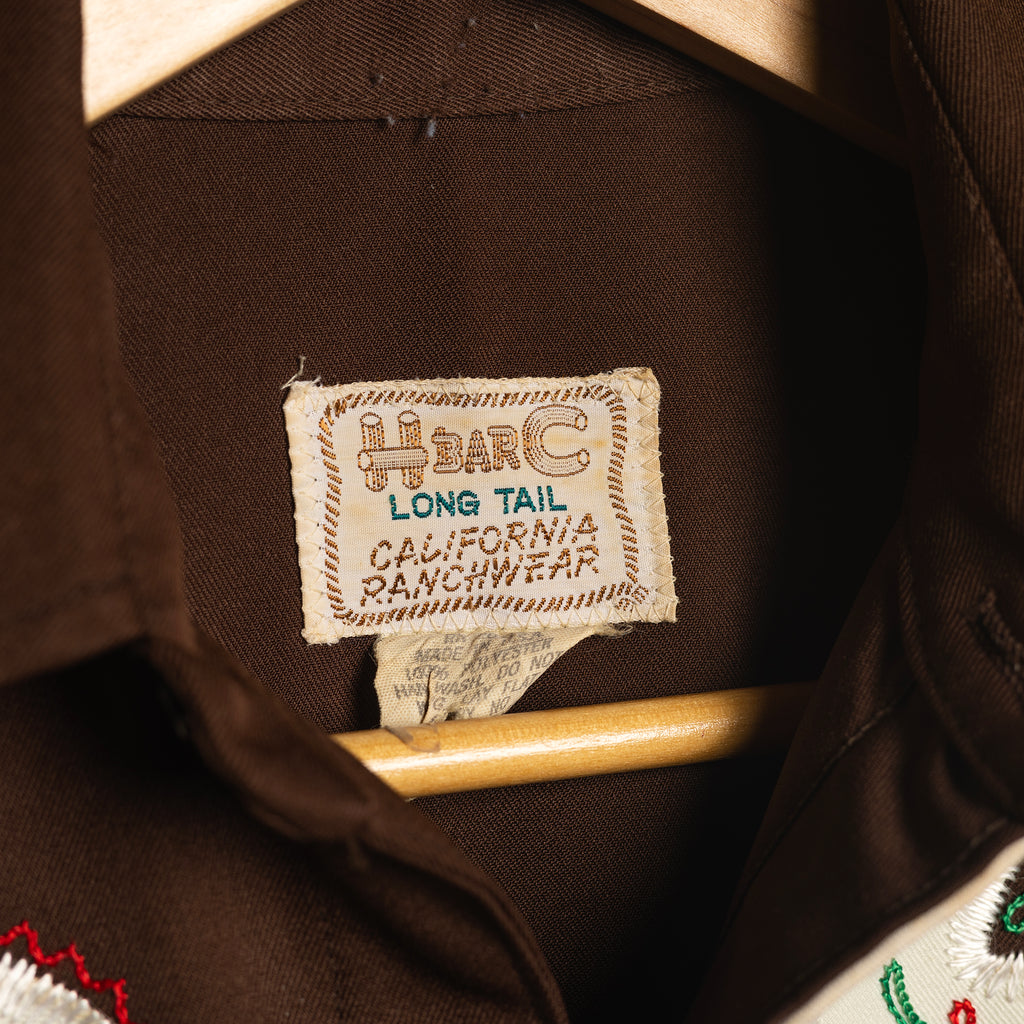 1970s H Bar C California Ranchwear Women's Brown Embroidered Western Shirt - Pearl Snaps - Size 14
