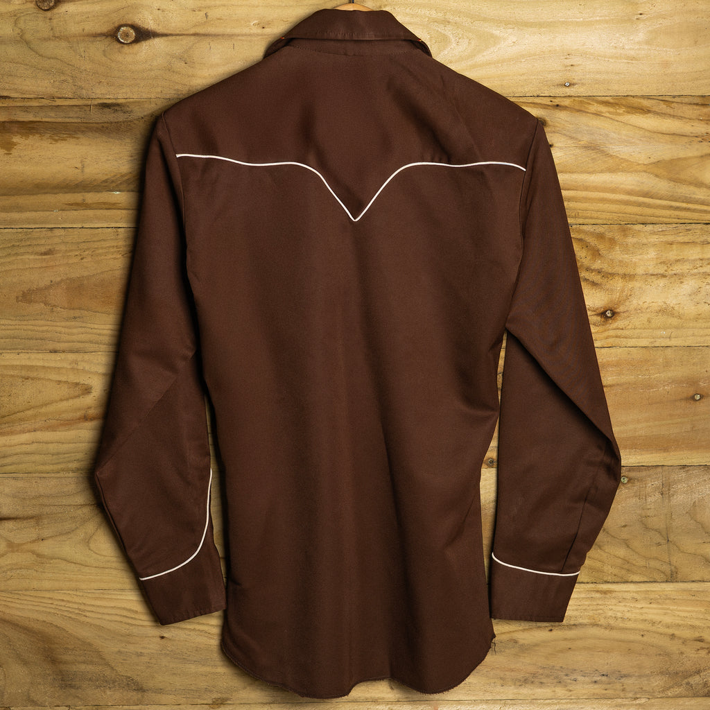 1970s H Bar C California Ranchwear Women's Brown Embroidered Western Shirt - Pearl Snaps - Size 14