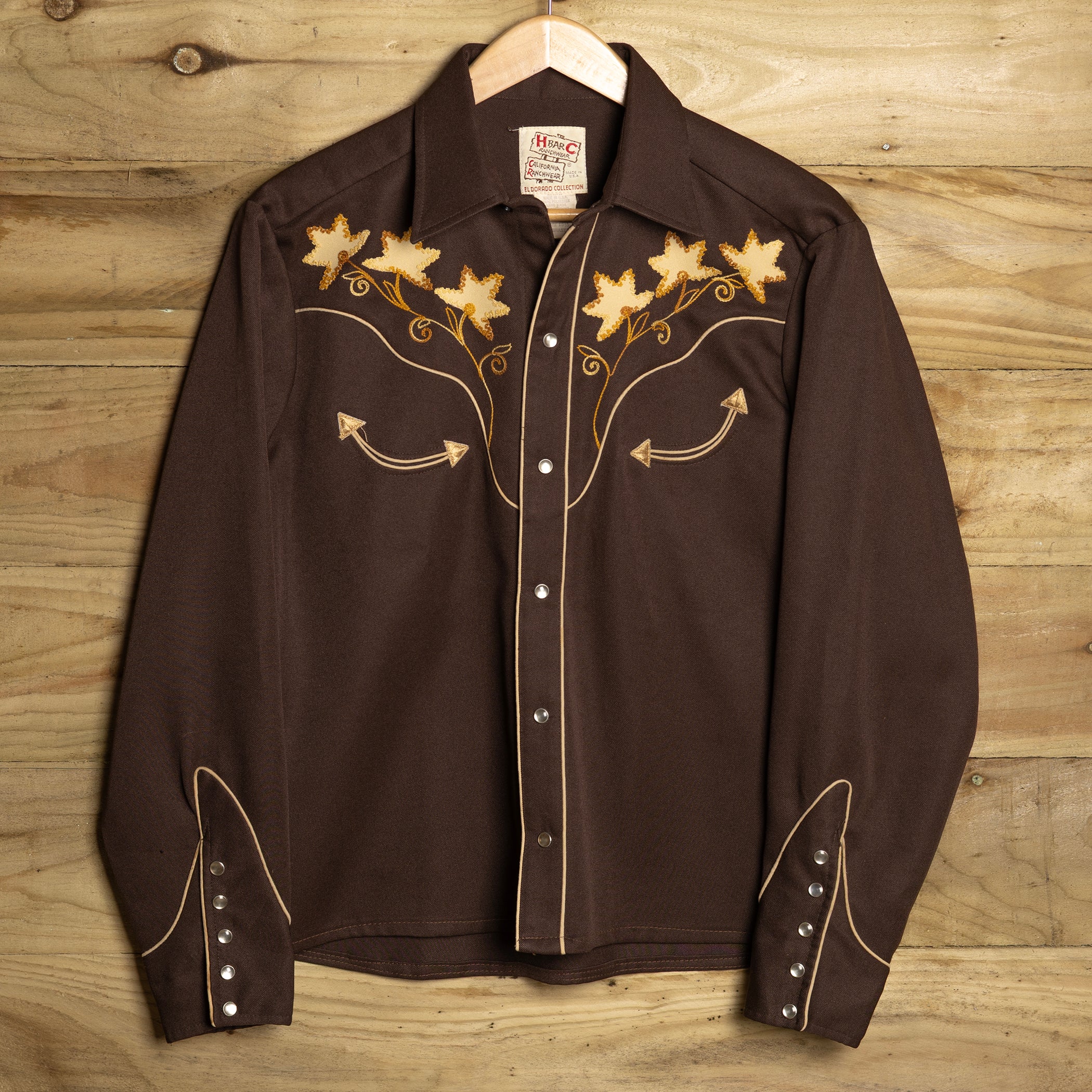1970s Vintage H Bar C Embroidered Brown Womans Western Shirt L 16-18
