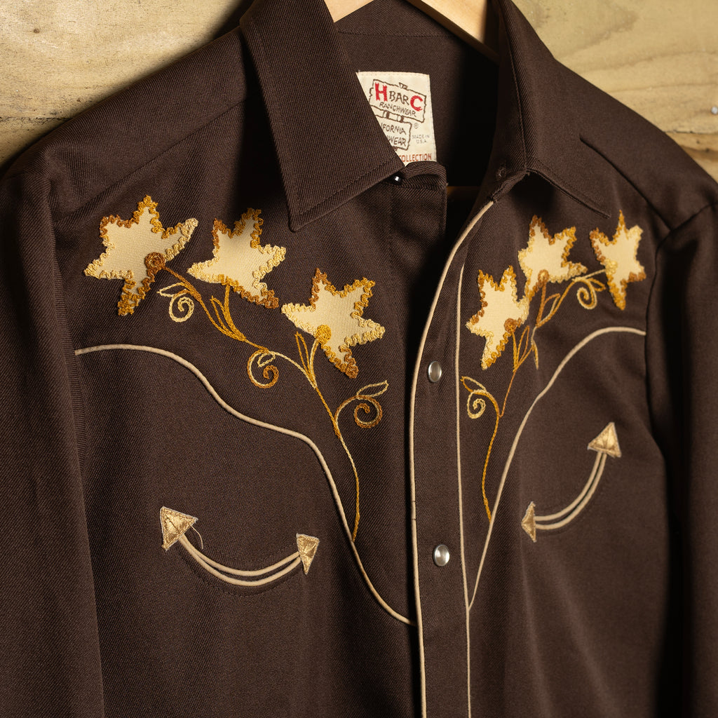 1970s Vintage H Bar C Embroidered Brown Womans Western Shirt L 16-18